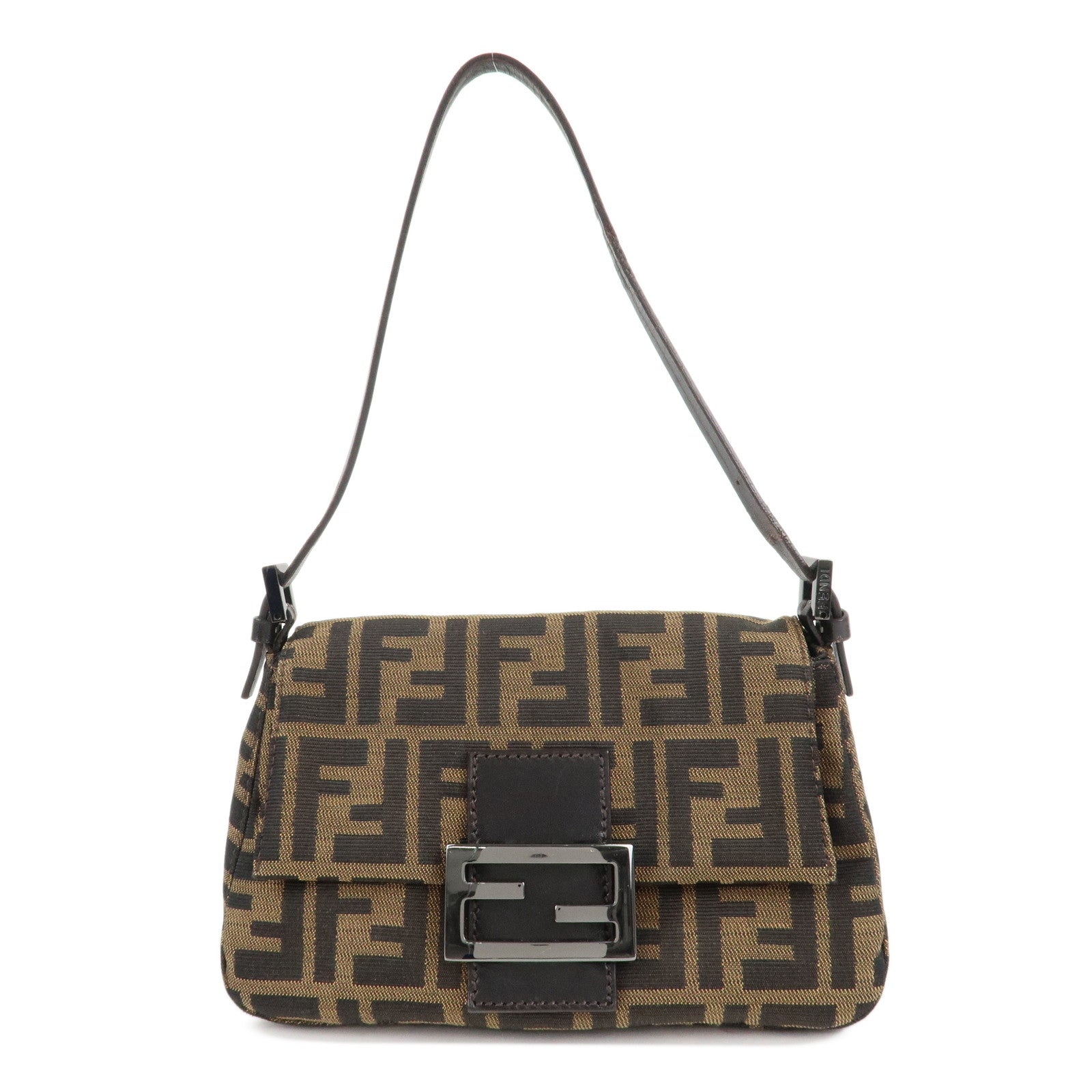 Fendi Shoulder Bag Mamma Baguette Zucca d Leather Black Brown
