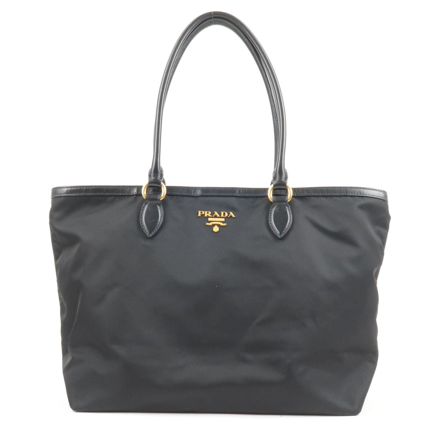 Prada Prada Logo Nylon Leather Tote Bag Black Noir
