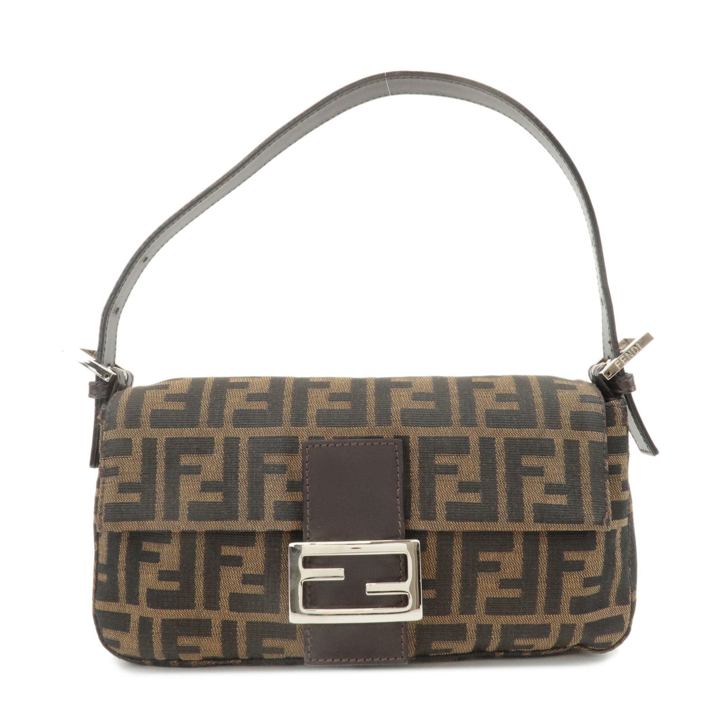 Fendi Shoulder Bag Mamma Baguette Zucca d 2 Leather Canvas Black