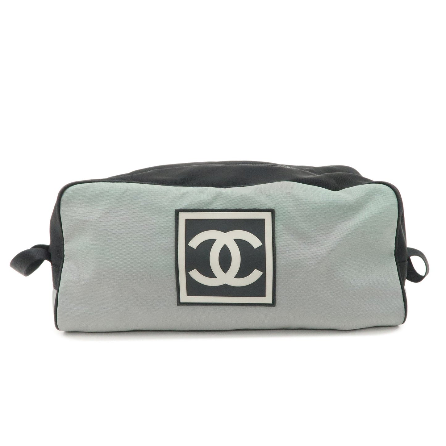 CHANEL Sportsline Nylon Canvas Shoes Bag Hand Bag Black Gray