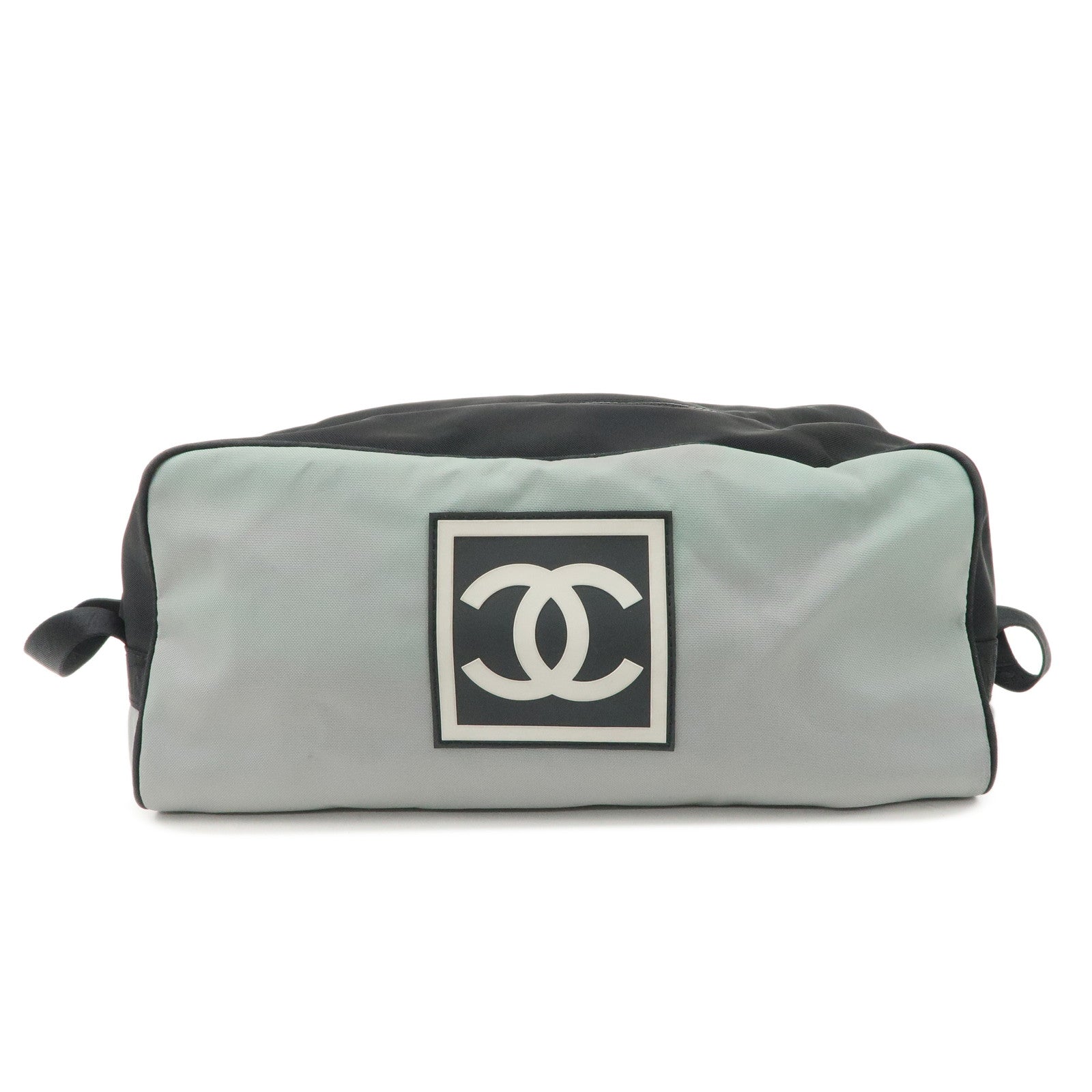 CHANEL Sportsline Nylon Canvas Shoes Bag Hand Bag Black Gray