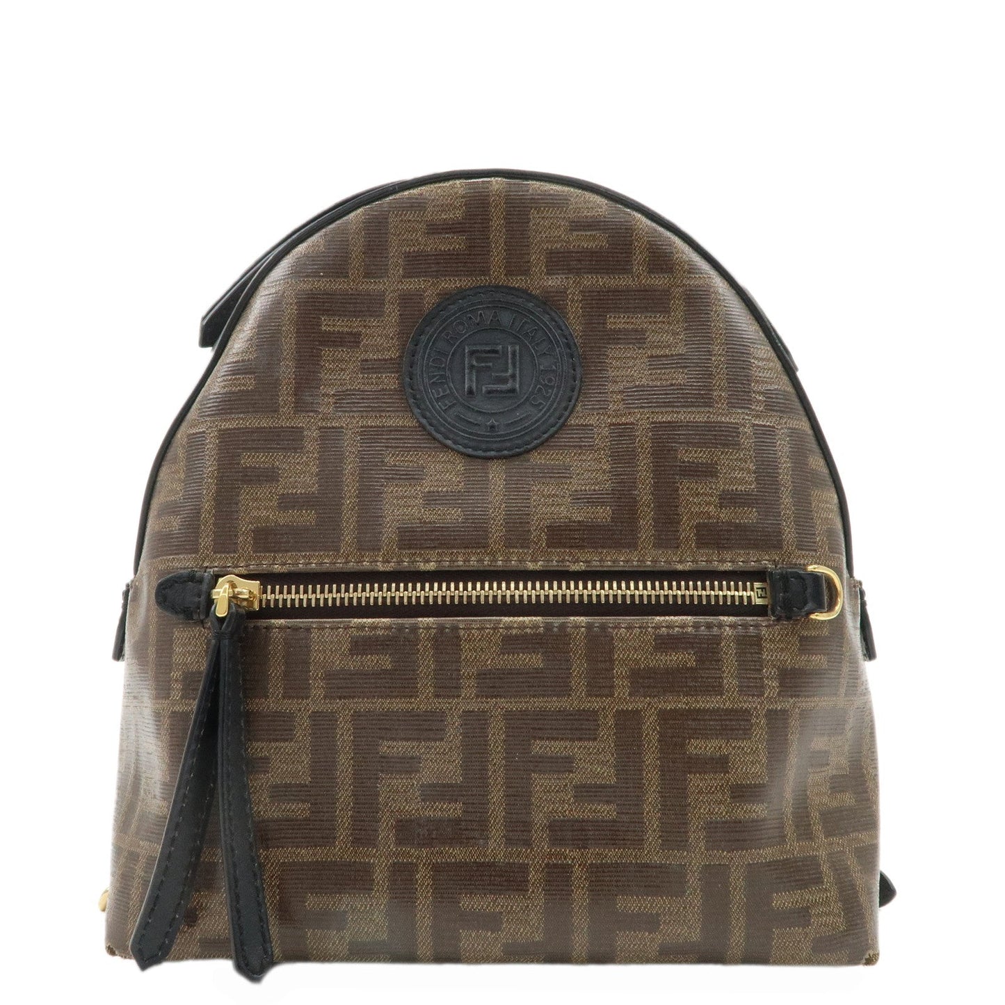 Fendi Backpack Zucca Print PVC d Leather Brown Chain