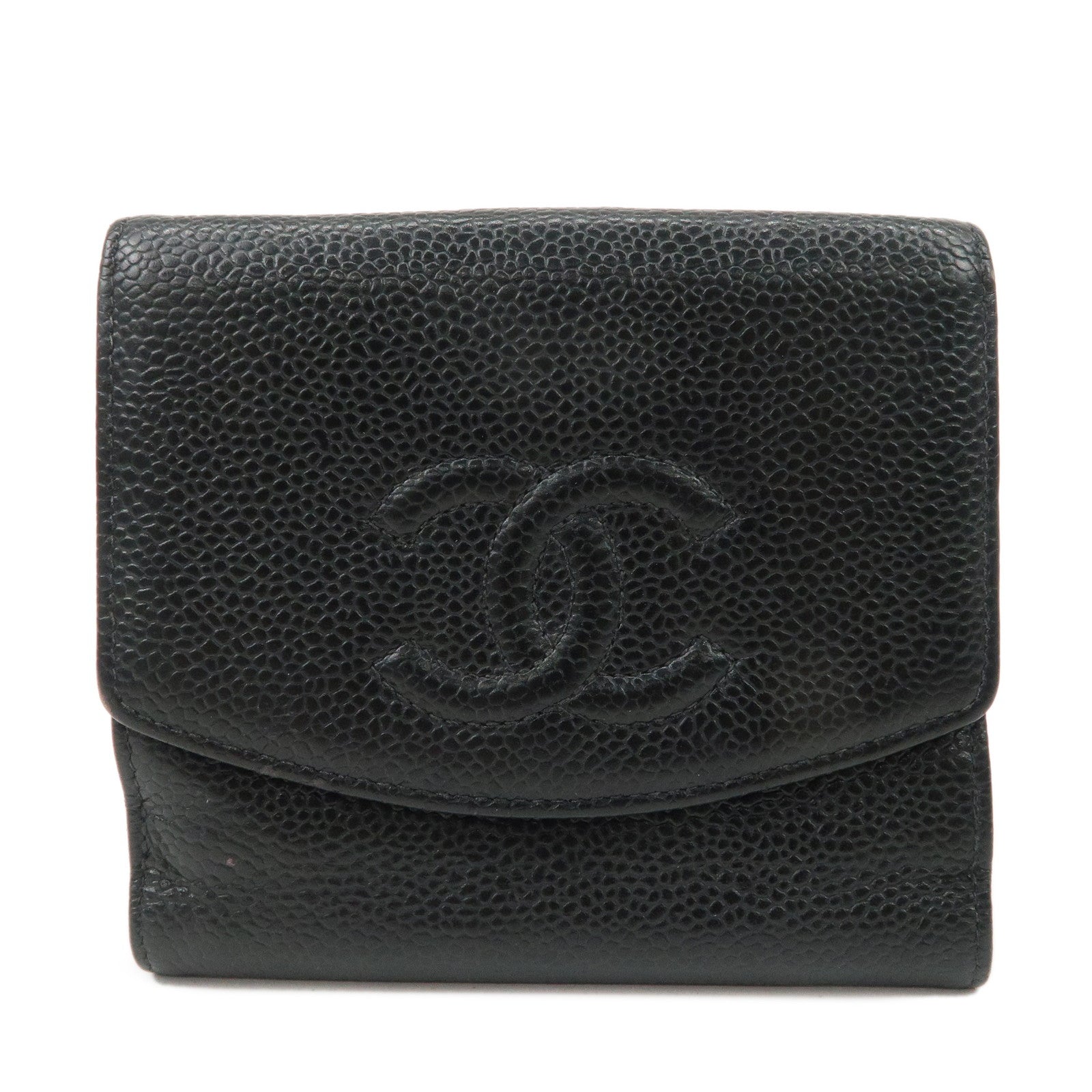 CHANEL COCO Mark Caviar Skin Double Hook Wallet Black A13496