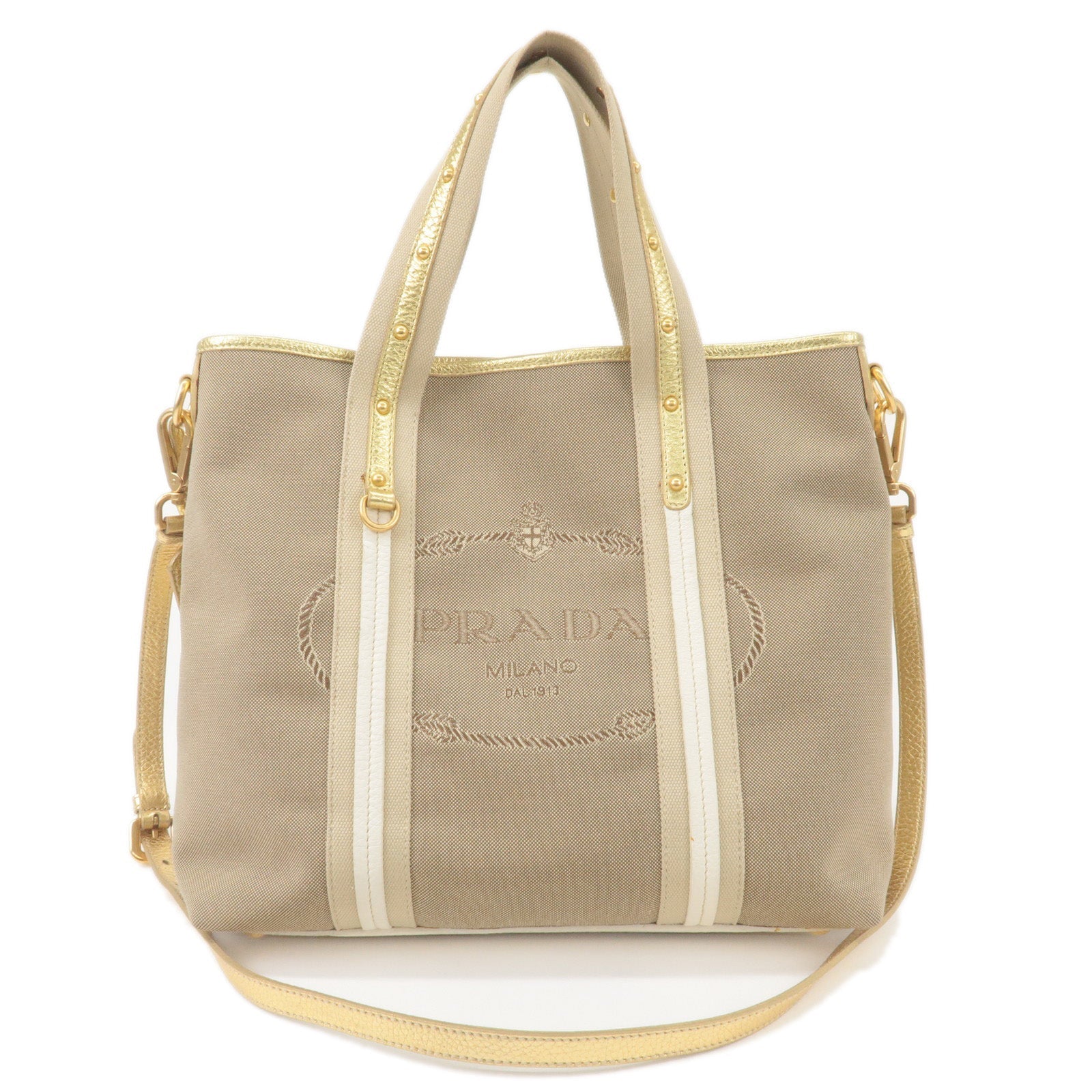 Prada Prada Logo Jacquard Leather 2Way Hand Bag Beige Travel Bag Bn1453 36745 7