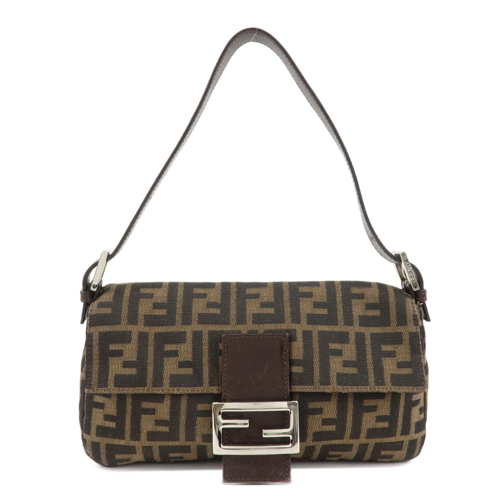 Fendi Shoulder Bag Mamma Baguette d Leather Canvas Black