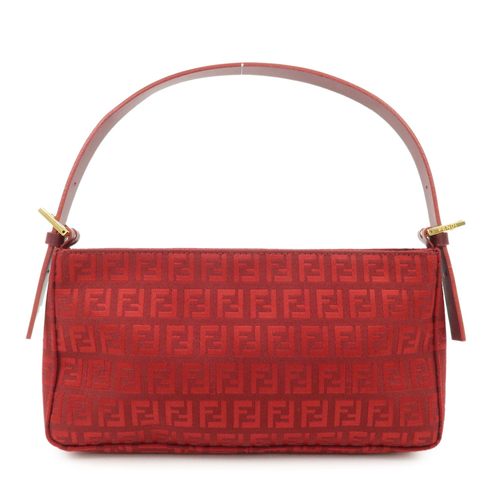 Fendi Shoulder Bag Zucchino Purse d Leather Canvas Red