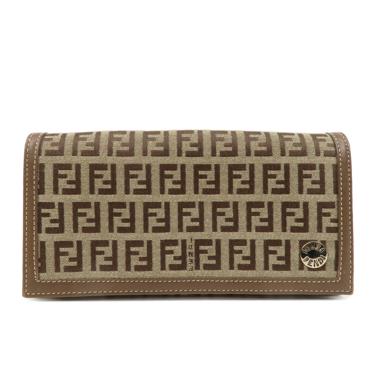 Fendi Zucchino Long Wallet d Leather Canvas Brown Handbag
