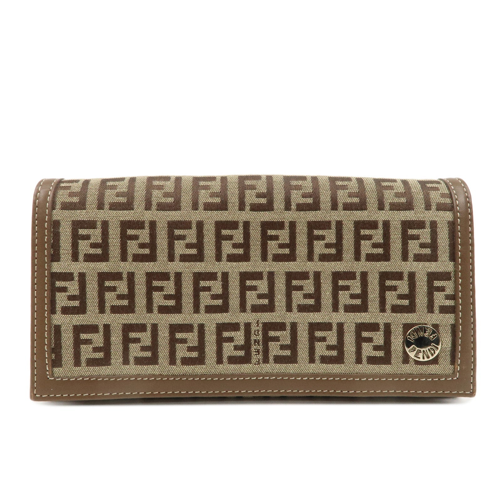 Fendi Zucchino Long Wallet d Leather Canvas Brown Handbag