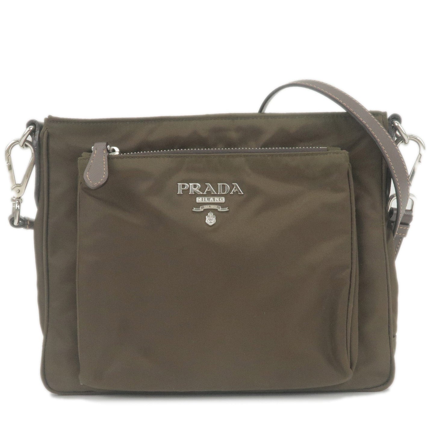 Prada Prada Logo Nylon Leather Shoulder Bag Purse Khaki