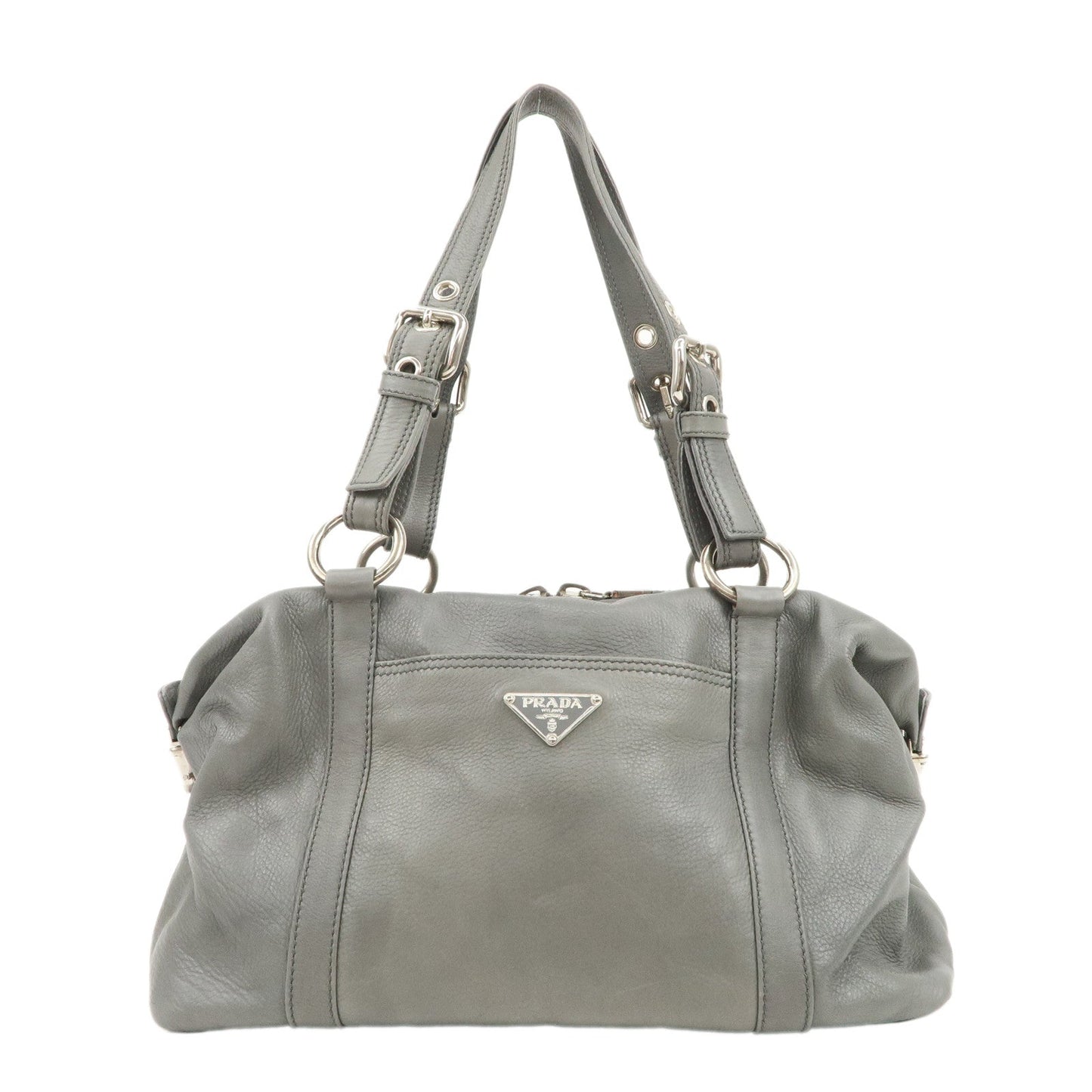 Prada Shoulder Bag Boston Bag Hardware d Leather Silver Gray
