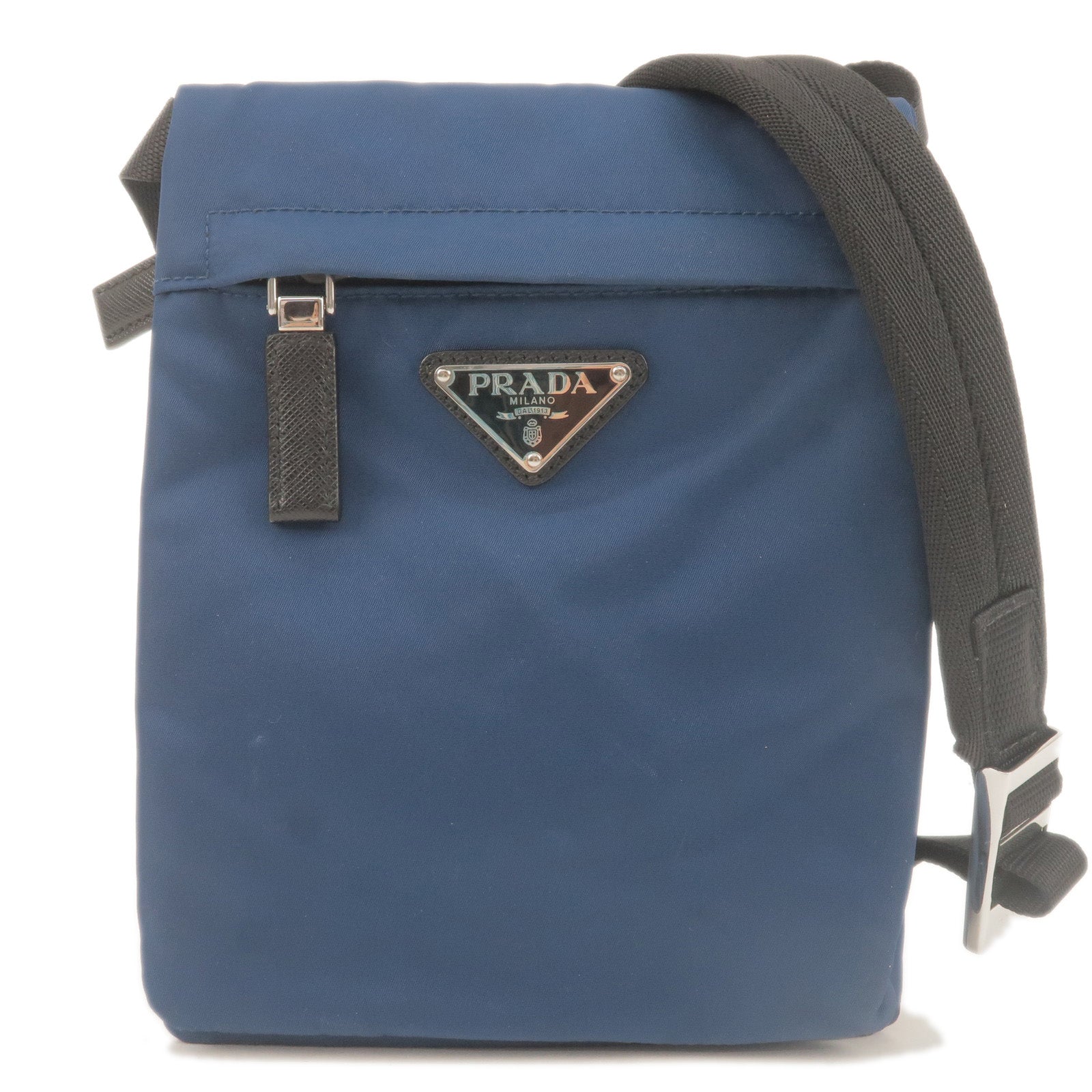 Prada Prada Nylon Leather Shoulder Bag Purse Blue Black