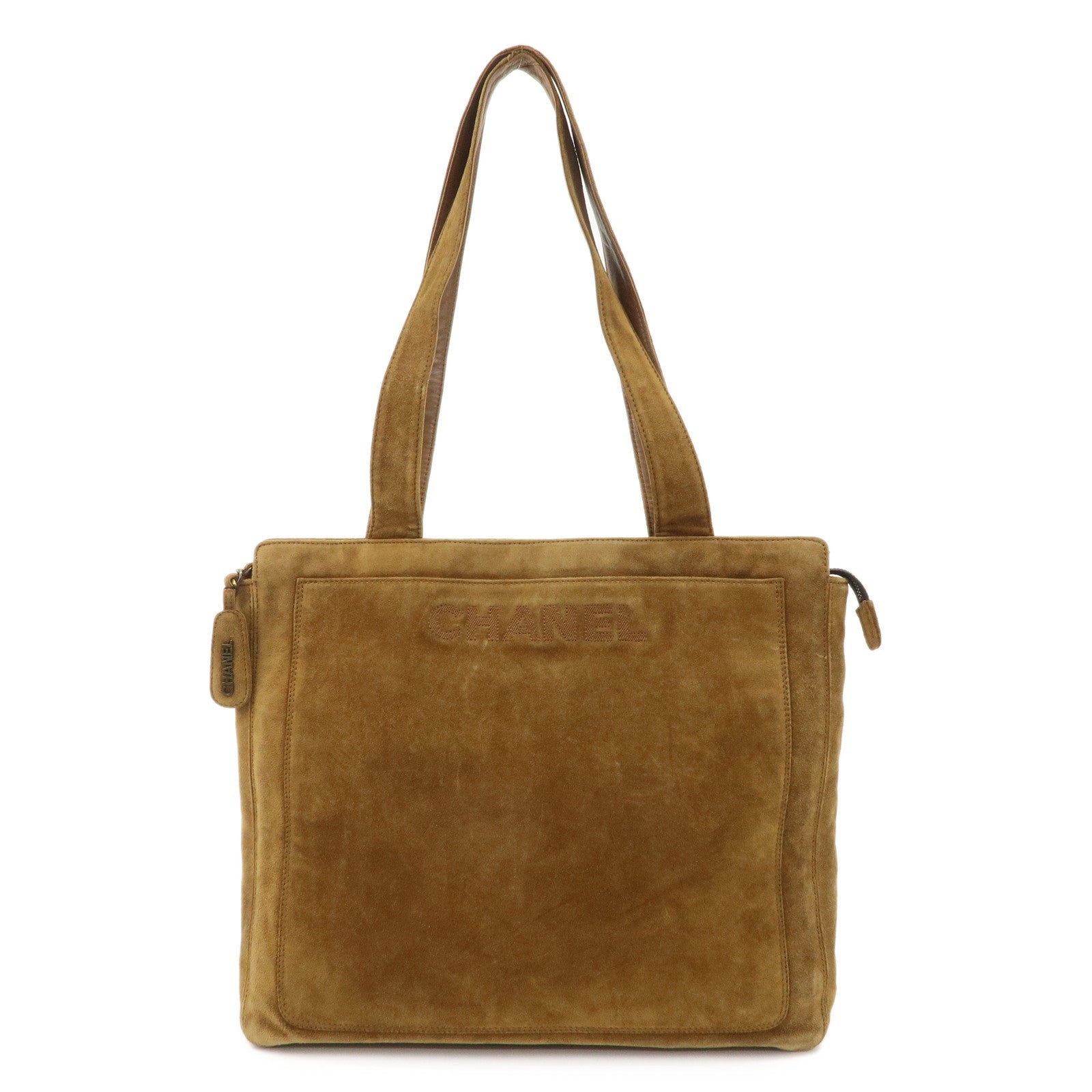CHANEL Logo Suede Tote Bag Shoulder Bag Brown