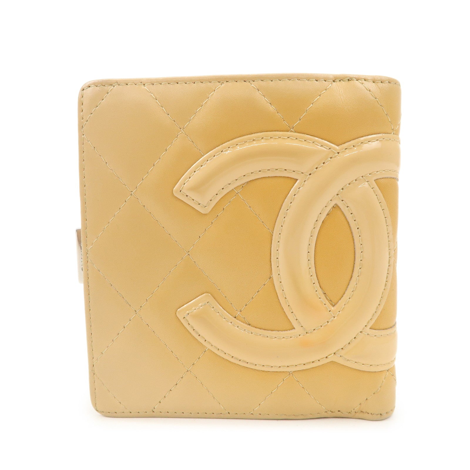 CHANEL Cambon Line Patent Leather Bi-fold Wallet Beige A26720