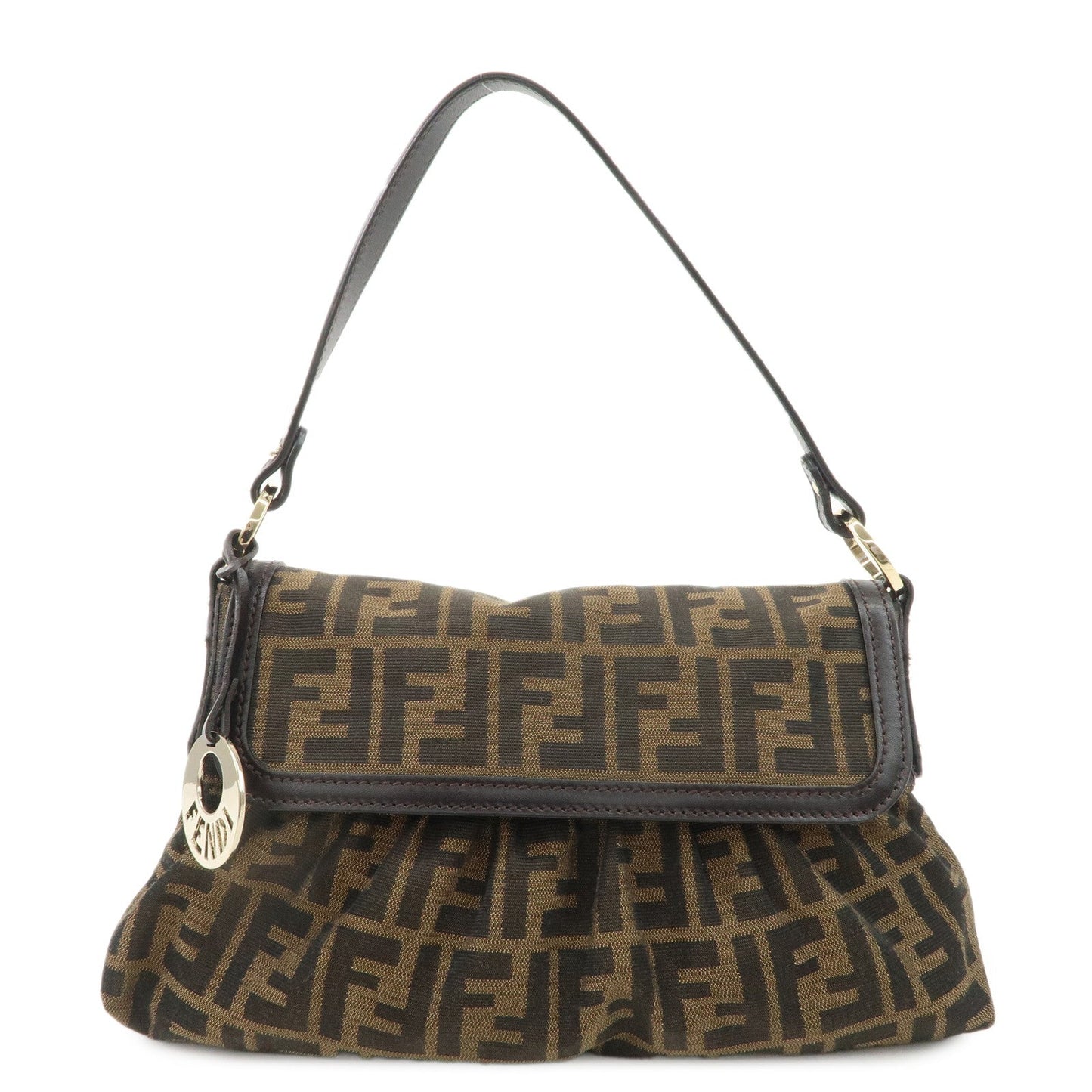 Fendi Shoulder Bag Zucca d Leather Canvas Brown Beige Brown D
