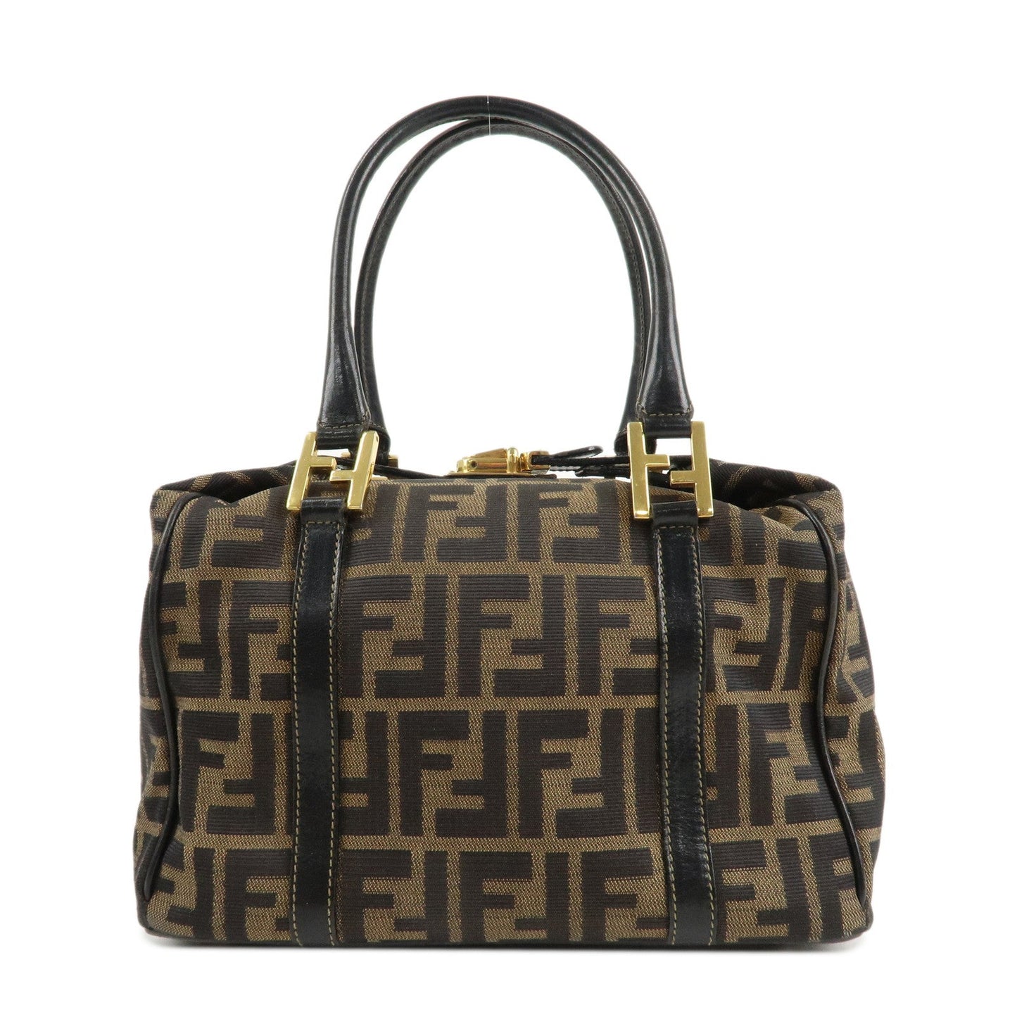 Fendi Zucca Boston Bag Hand Bag d 2 Leather Canvas Black Handbag