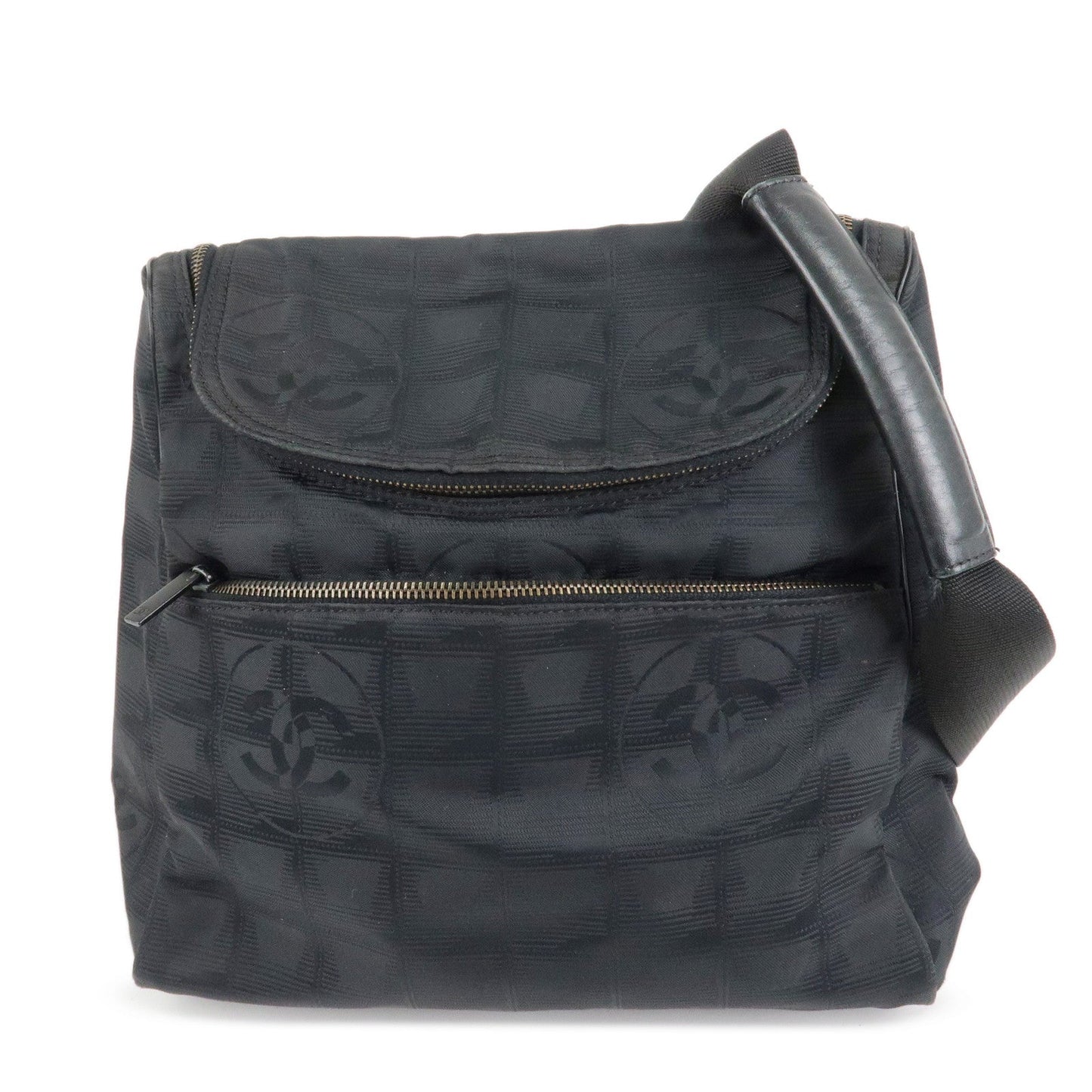CHANEL New Travel Line Nylon Jacquard Leather 2Way Back Pack Black