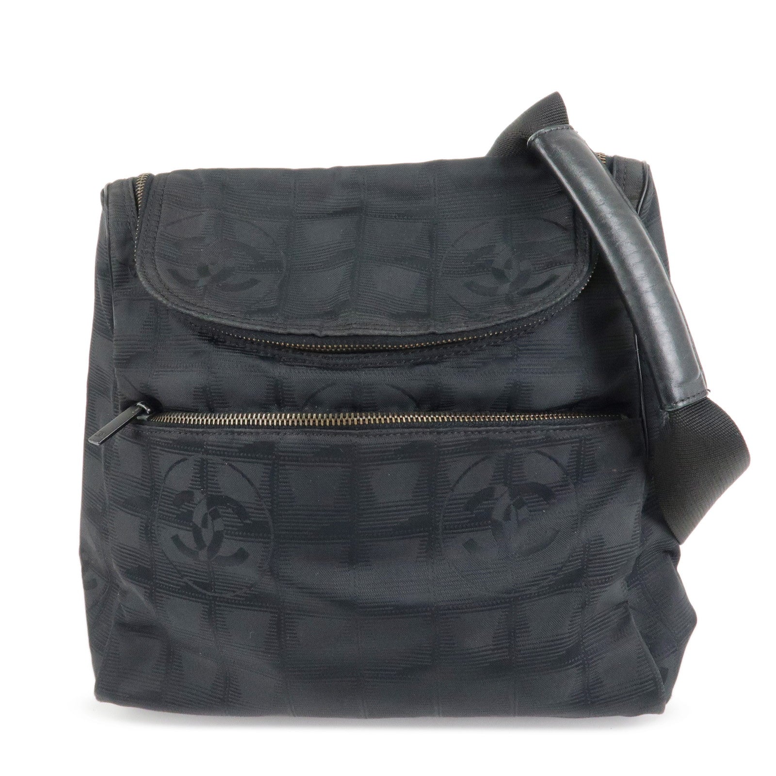 CHANEL New Travel Line Nylon Jacquard Leather 2Way Back Pack Black