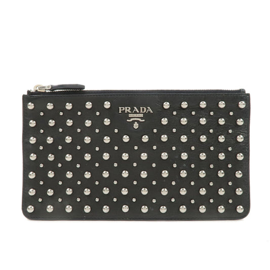 Prada Pouch Studs d Leather Black Handbag