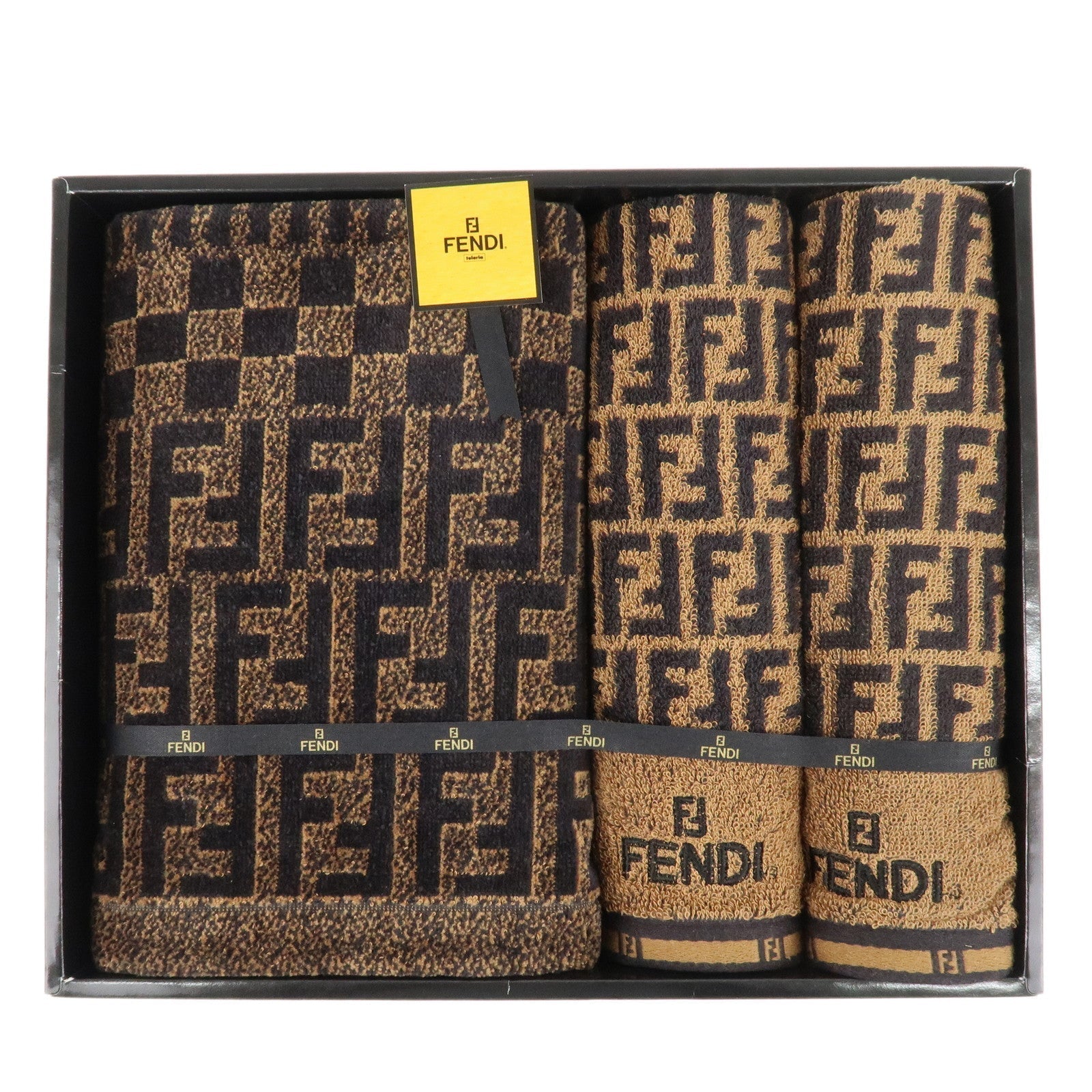 Fendi Zucca Set of 3 Cotton 100% Towel d Black Brown Handbag