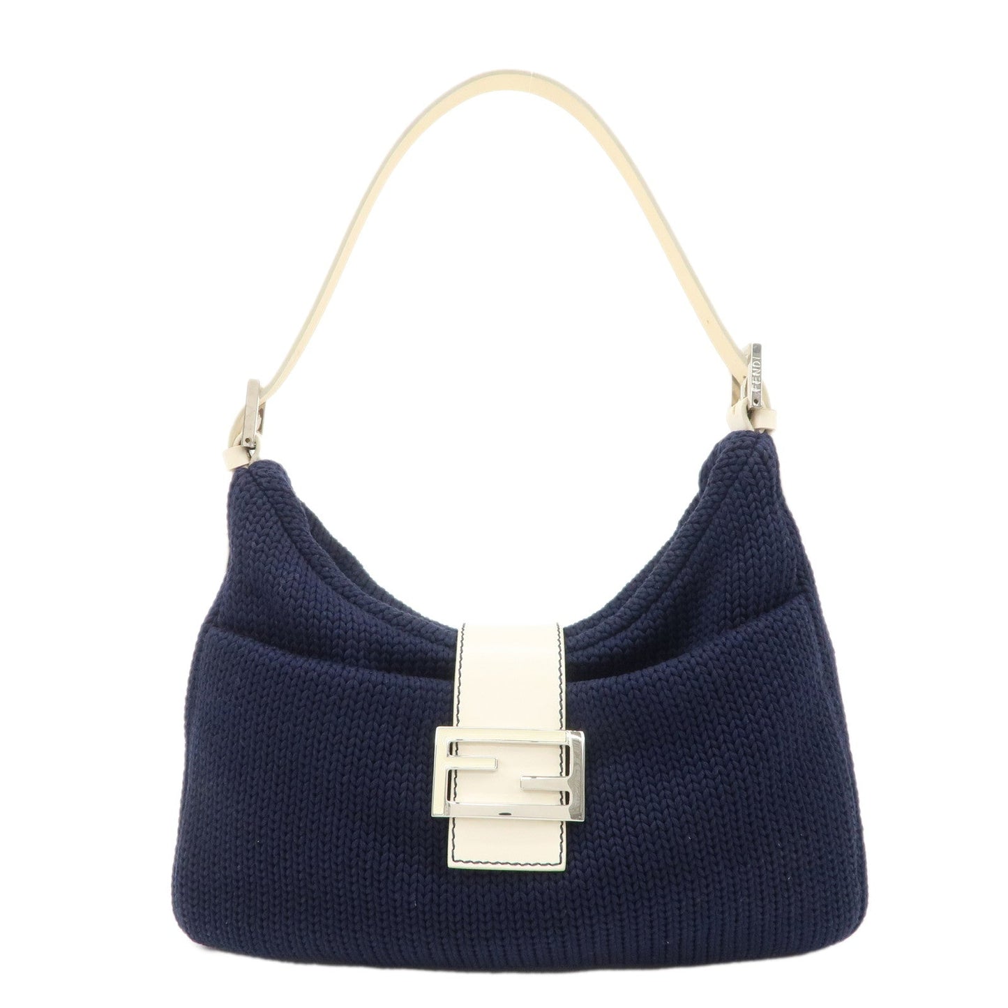 Fendi Shoulder Bag Wool d Leather White Navy