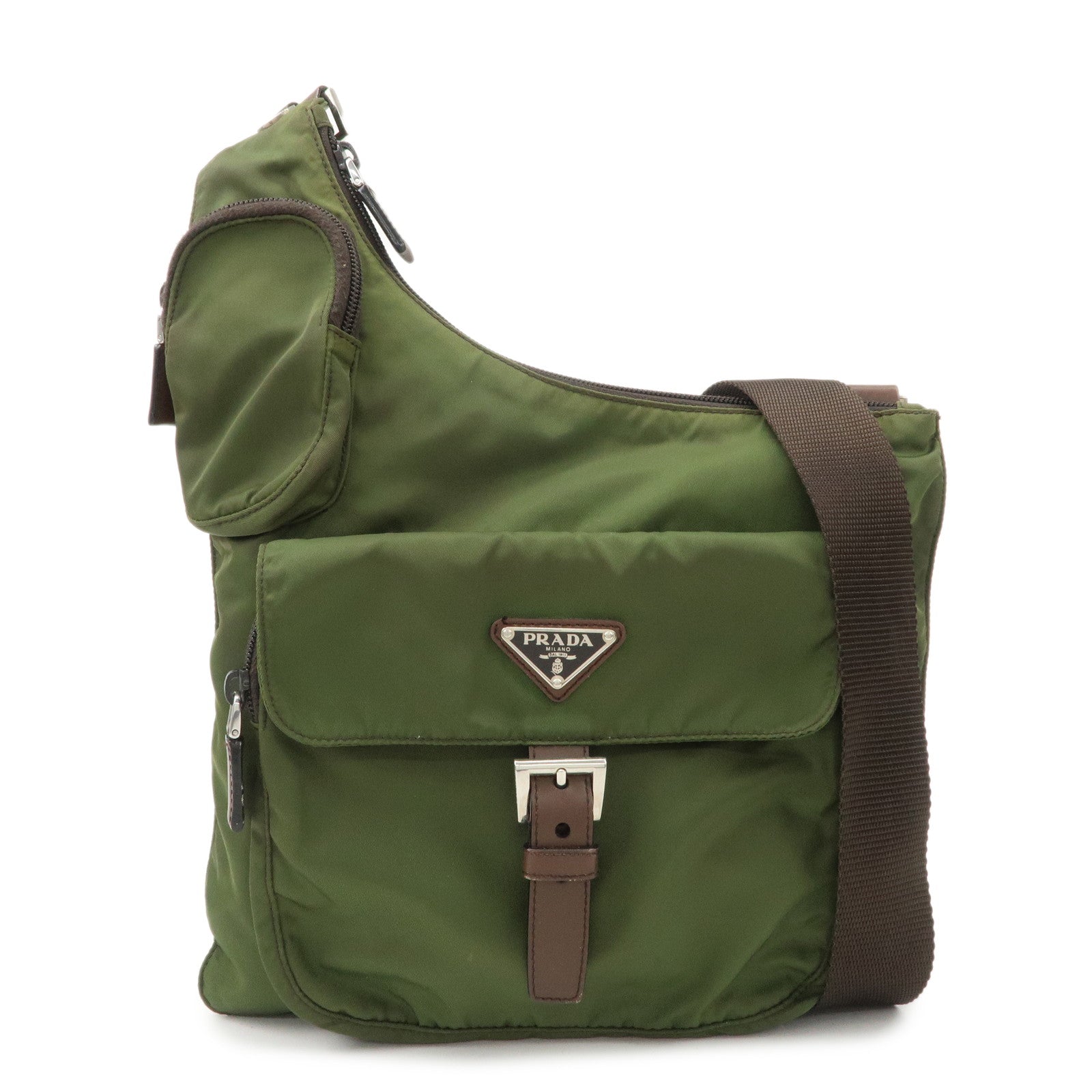 Prada Crossbody Bag Triangle Shoulder Bag Khaki d Leather Nylon Logo