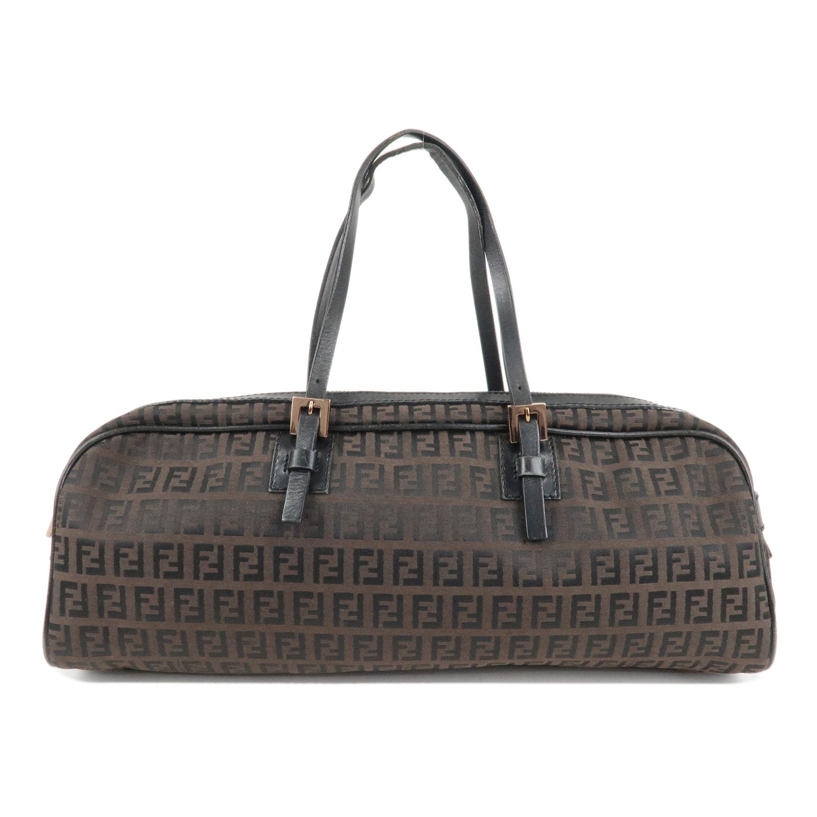 Fendi Zucchino Hand Bag d Leather Canvas Black Handbag
