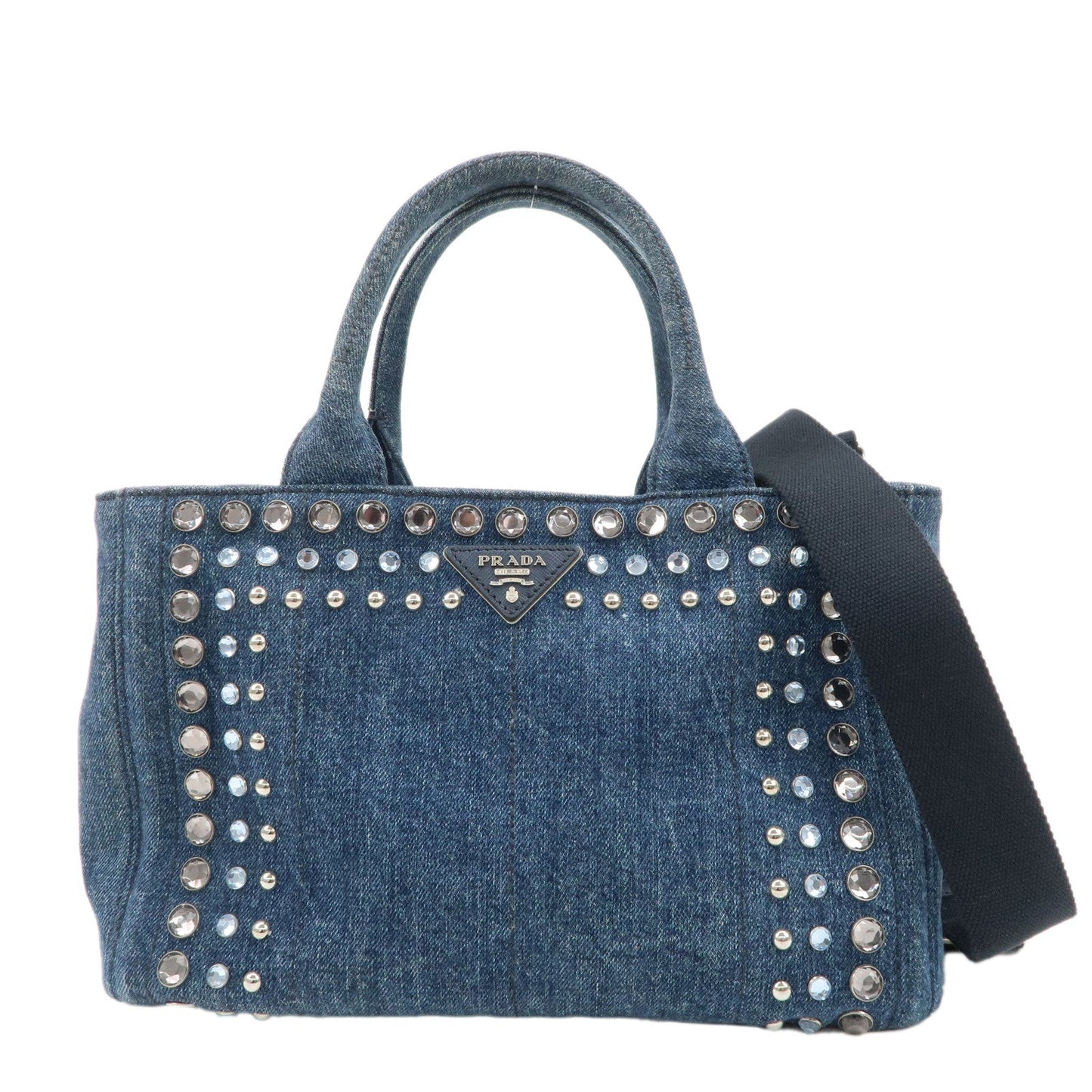 Prada Tote Bag Canapa Bijou 2Way d Leather Denim Blue