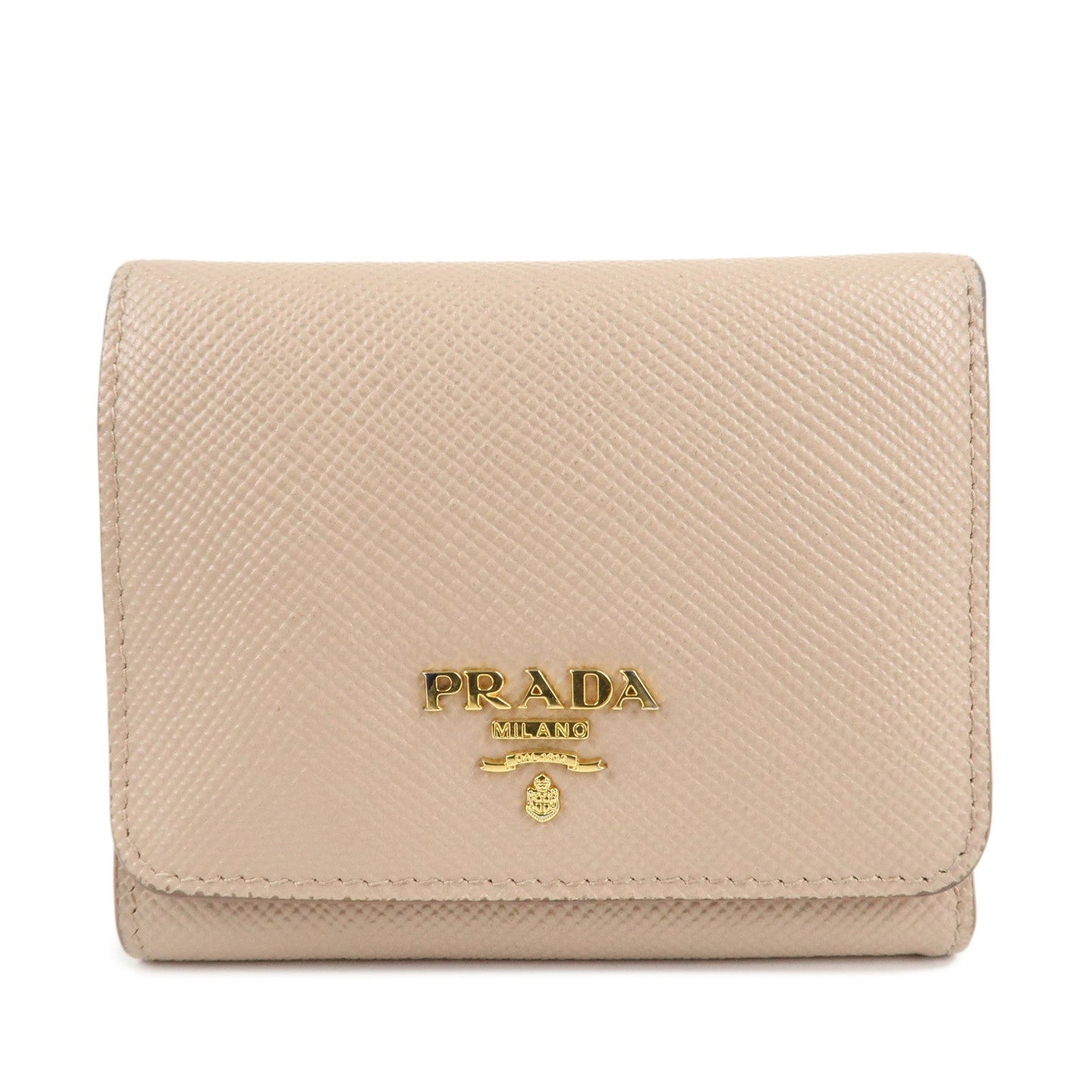 Prada Trifold Compact Wallet d Leather Saffiano Beige Handbag