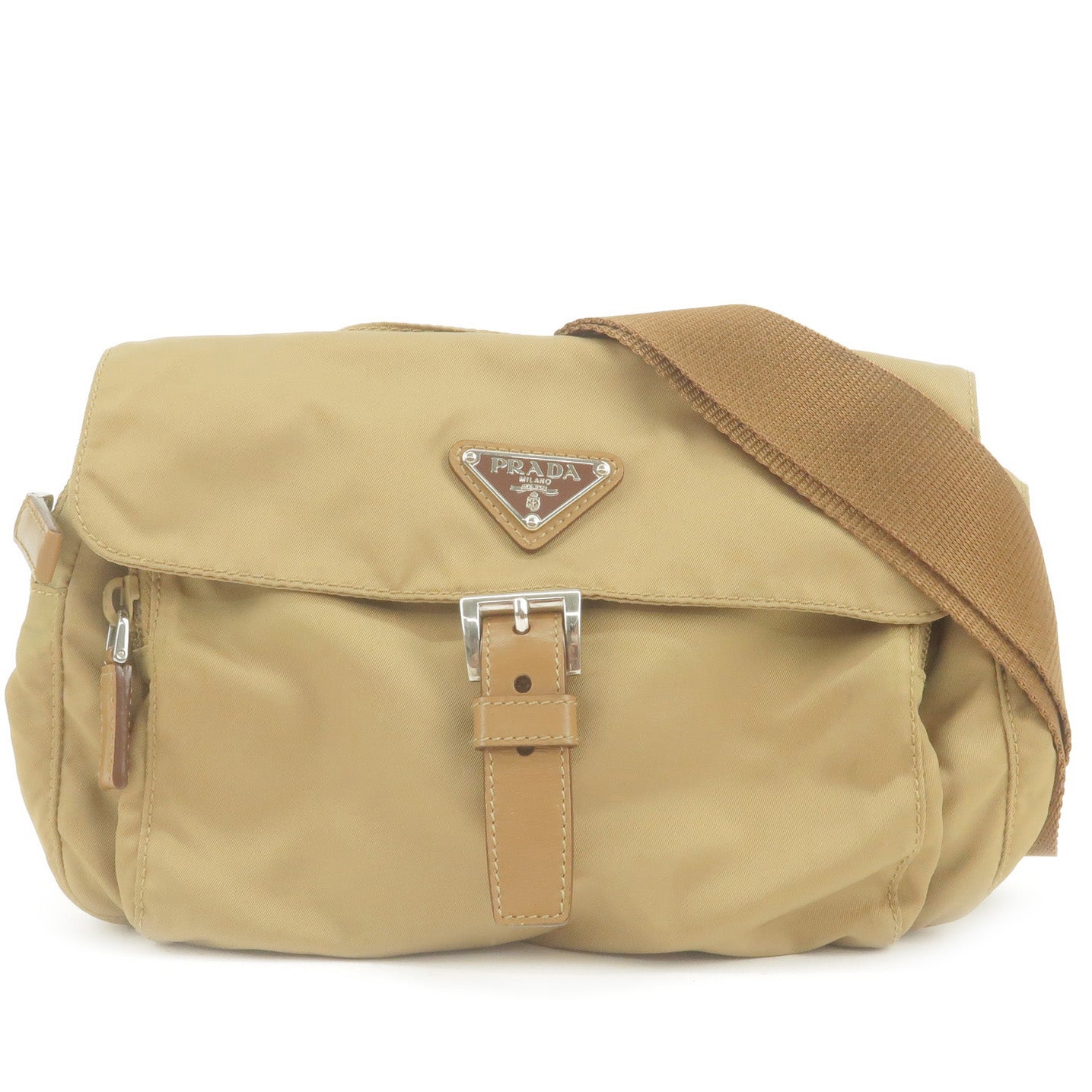 Prada Prada Logo Nylon Leather Shoulder Bag Purse Beige