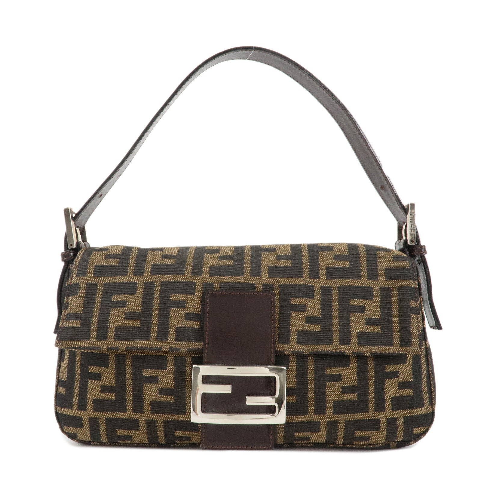 Fendi Shoulder Bag Mamma Baguette Zucca d Leather Canvas Brown