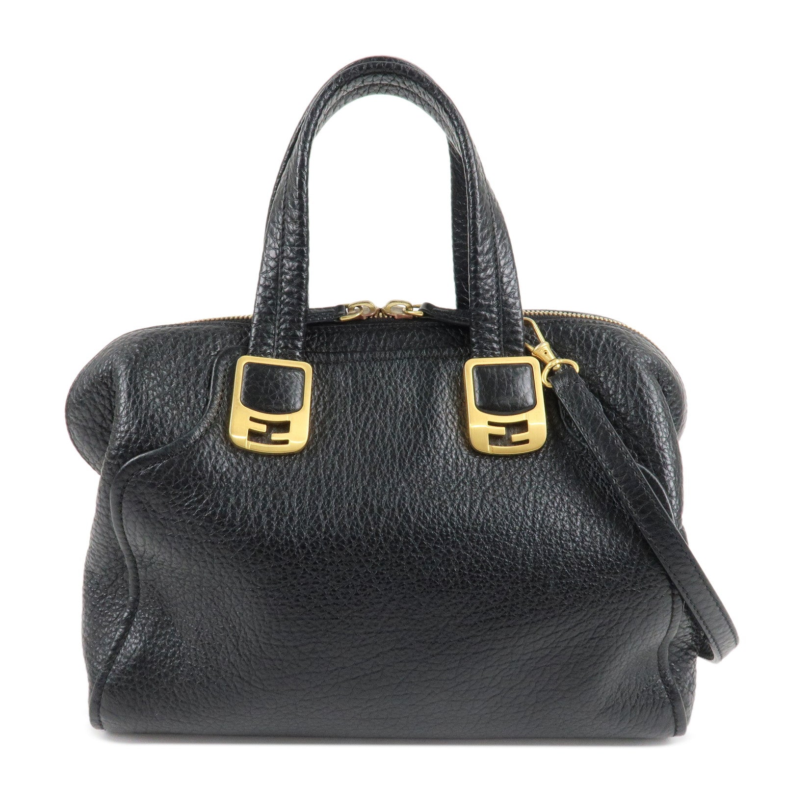 Fendi Chameleon Bag Hand Bag d Leather Black Handbag
