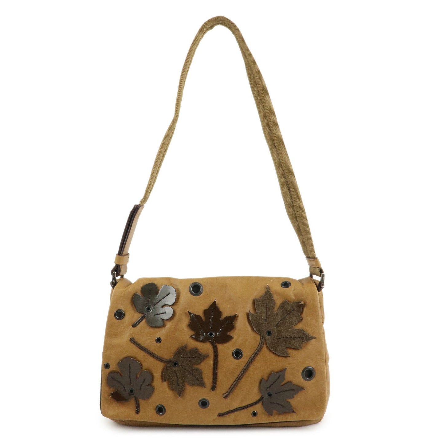 Prada Shoulder Bag Romantic Leaf d Leather Suede Nylon