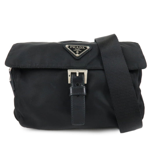 Prada Shoulder Bag Triangle d 2 Leather Nylon Black