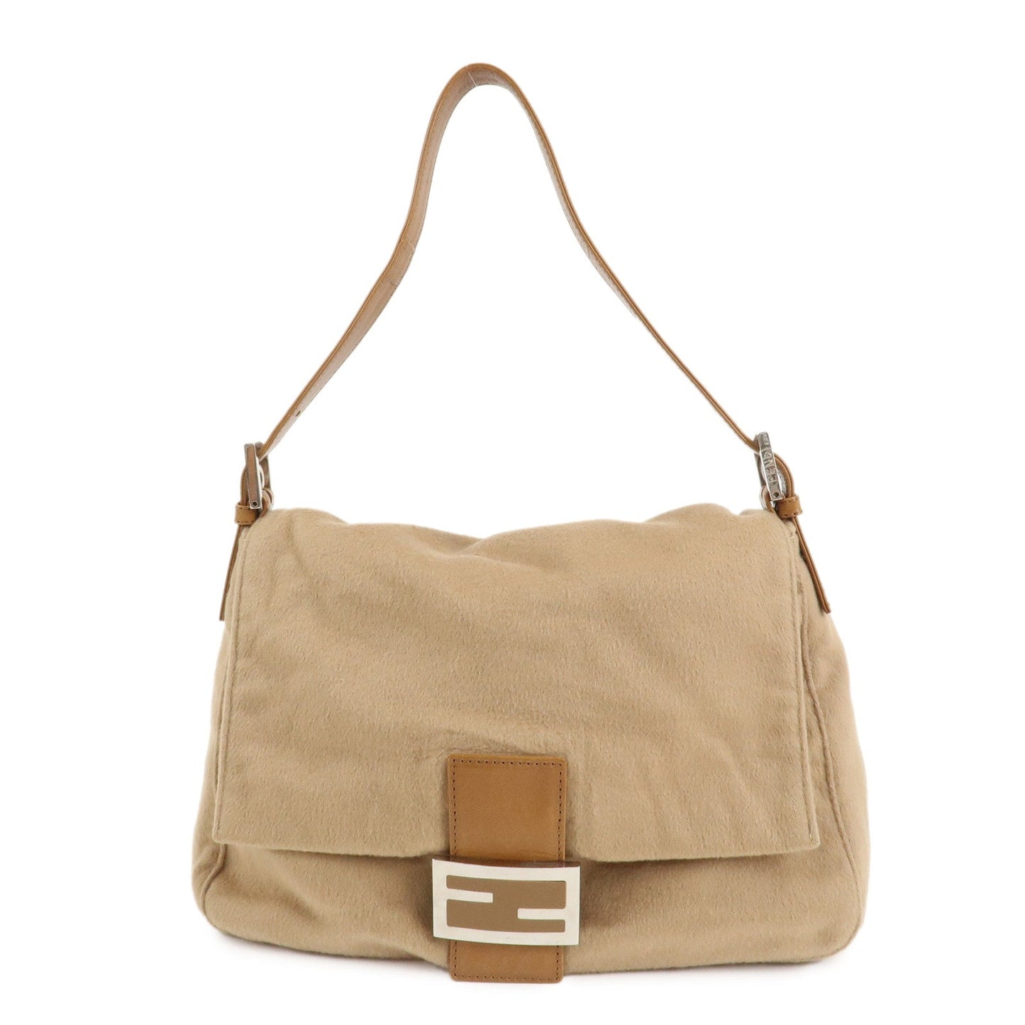 Fendi Shoulder Bag Mamma Baguette Cashmere d Leather Beige