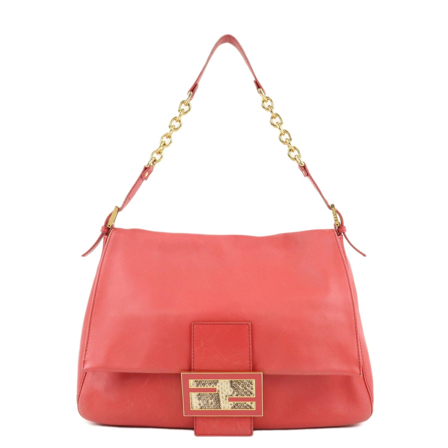 Fendi Shoulder Bag Big Mamma Baguette d Leather Pink Chain