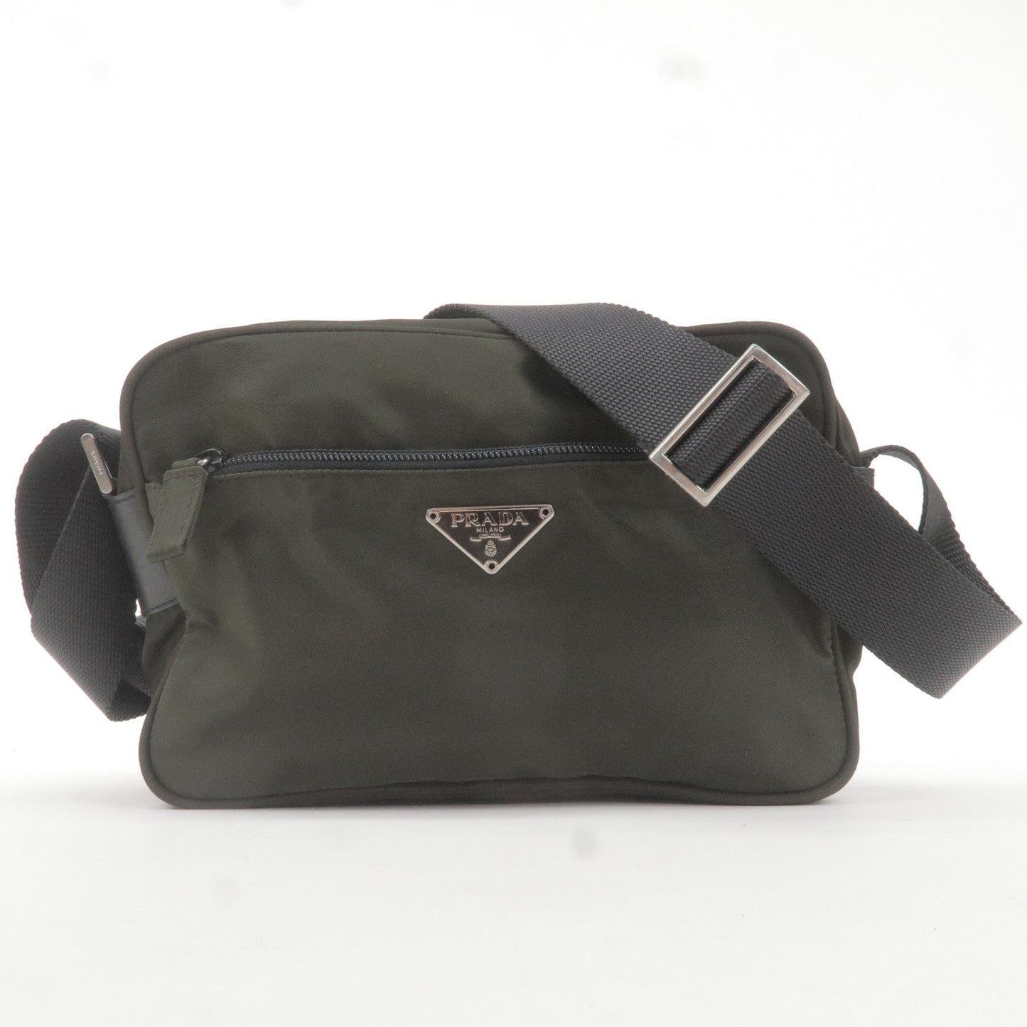 Prada Prada Logo Nylon Leather Shoulder Bag Khaki Black