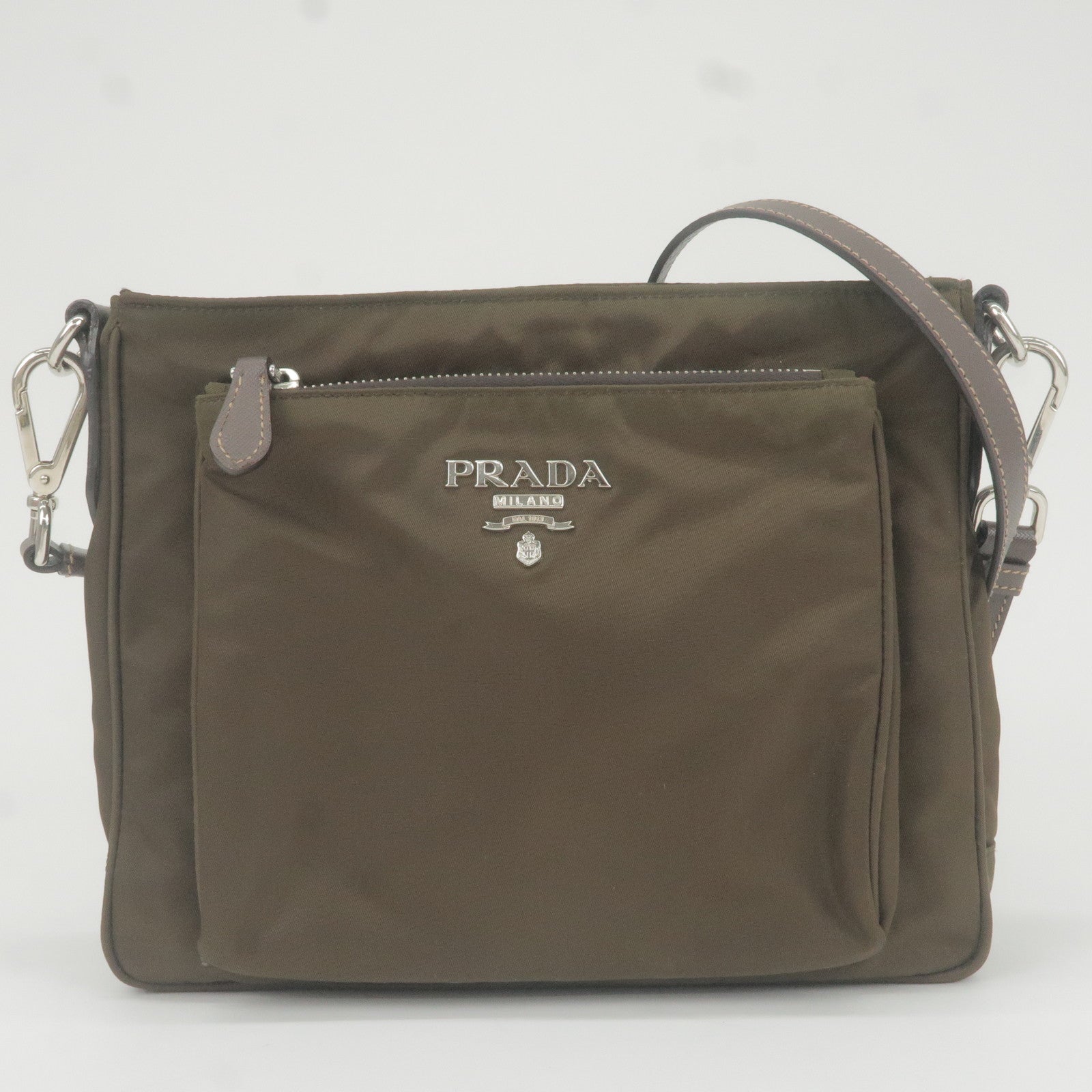 Prada Prada Logo Nylon Leather Shoulder Bag Purse Khaki