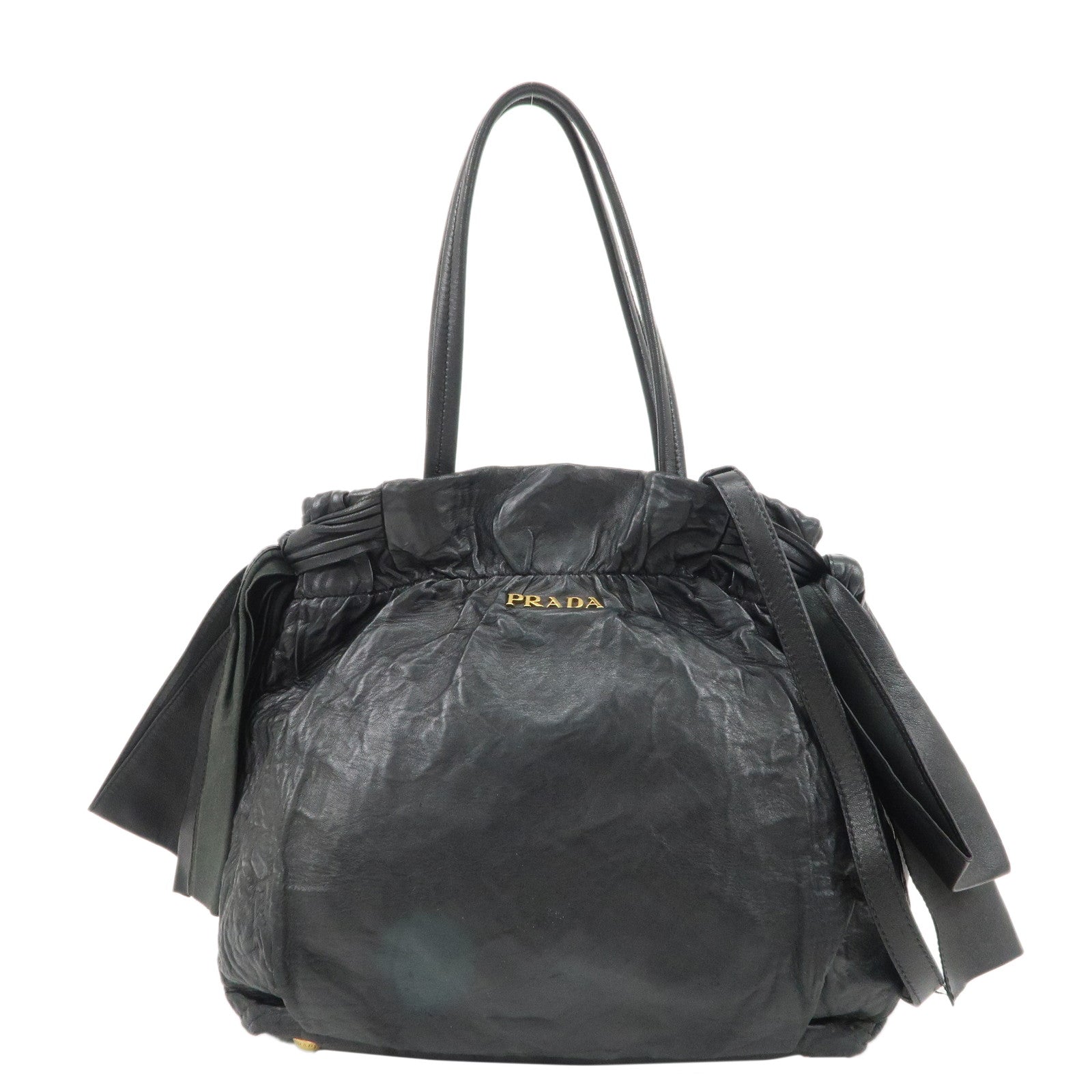 Prada Shoulder Bag Ribbon 2Way Bag Hand Bag d Leather Black