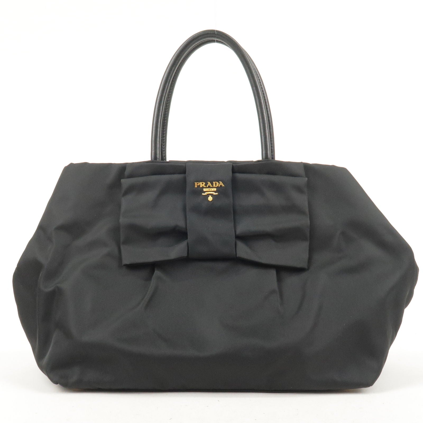 Prada Prada Nylon Leather Ribbon Tote Bag Nero Black