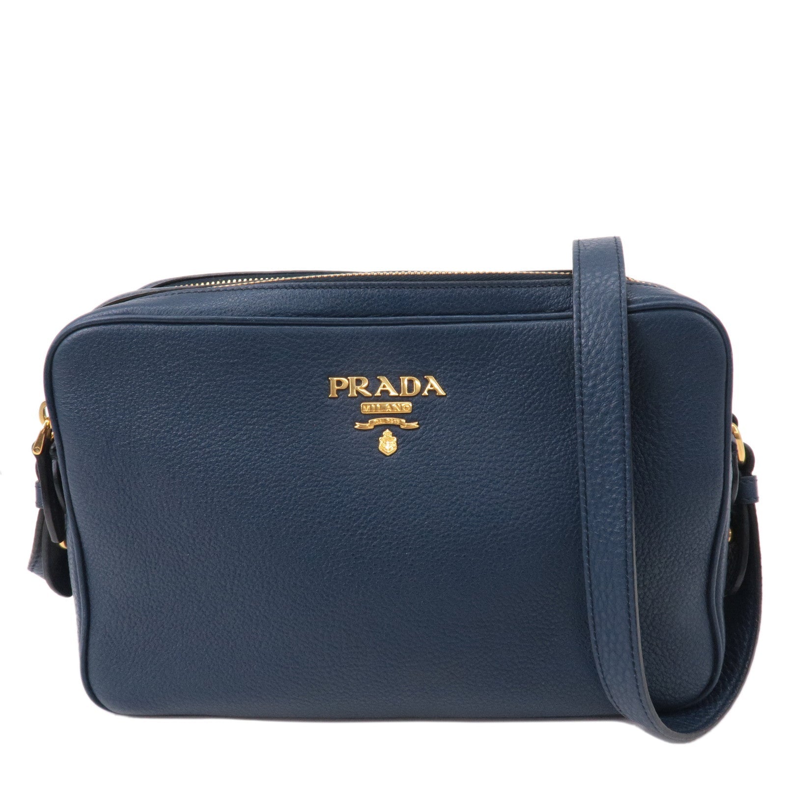 Prada Prada Logo Vitello Daino Leather Shoulder Bag Navy