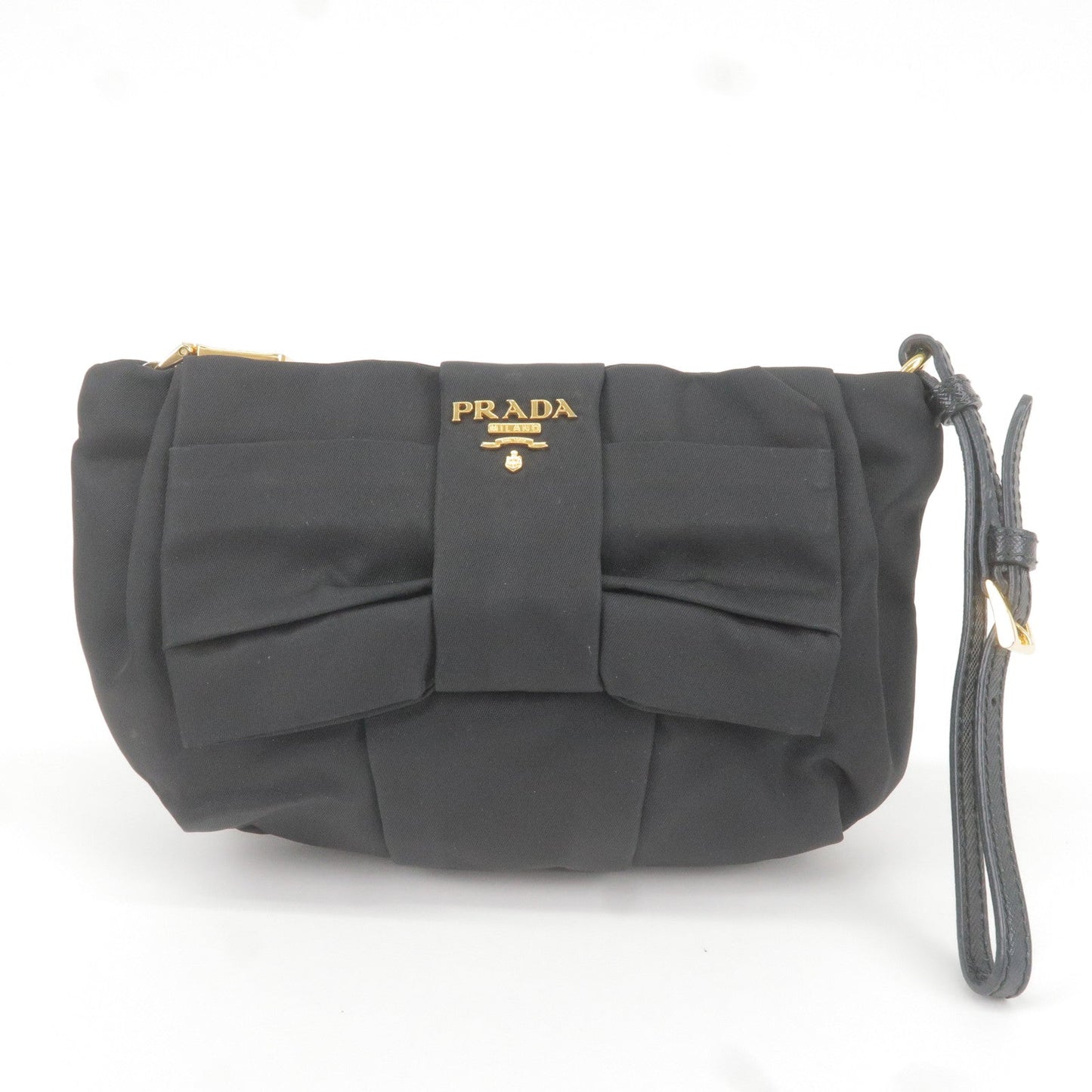 Prada Prada Logo Nylon Leather Pouch Clutch Bag Wristlet
