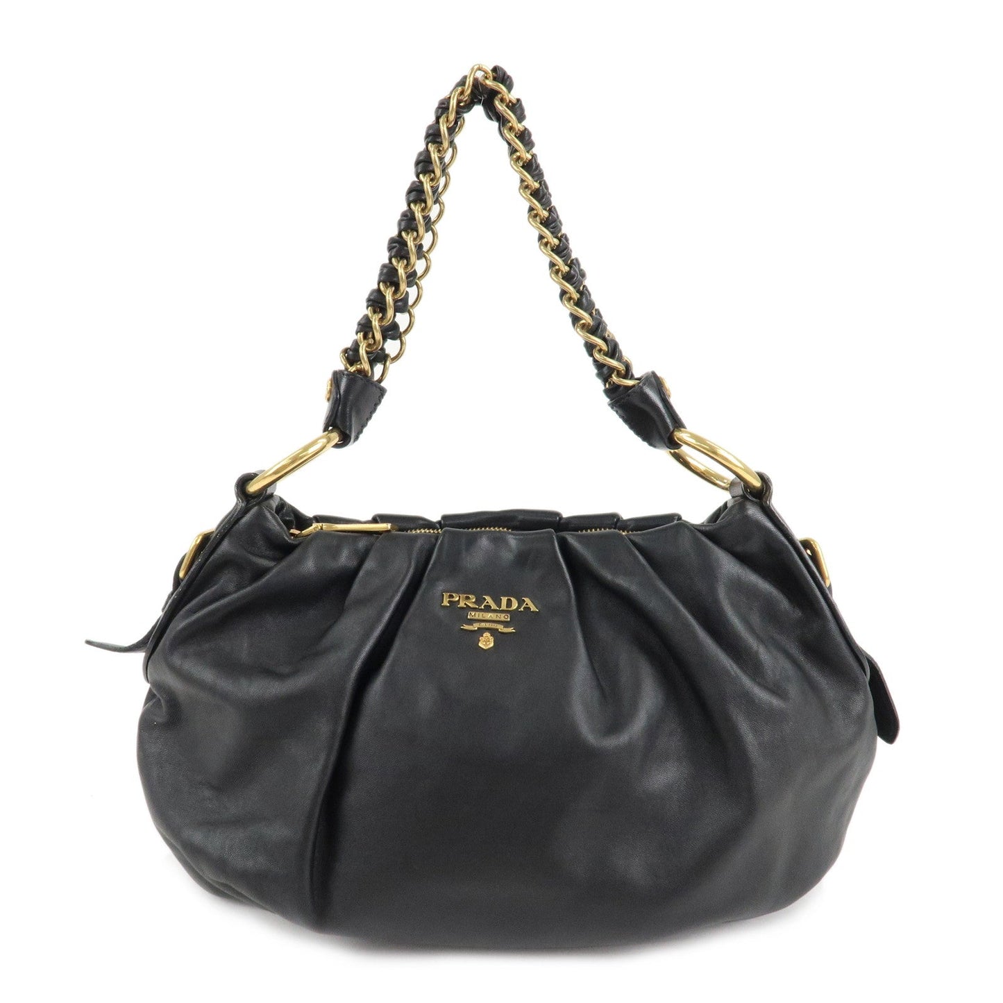 Prada Shoulder Bag One- Hardware d Leather Black Gold