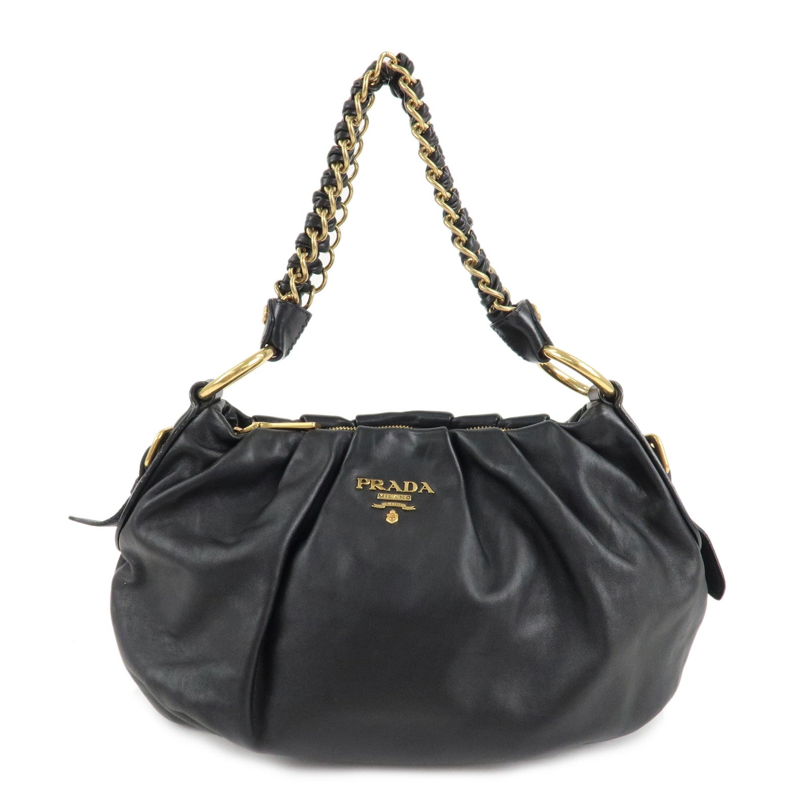 Prada Shoulder Bag One- Hardware d Leather Black Gold