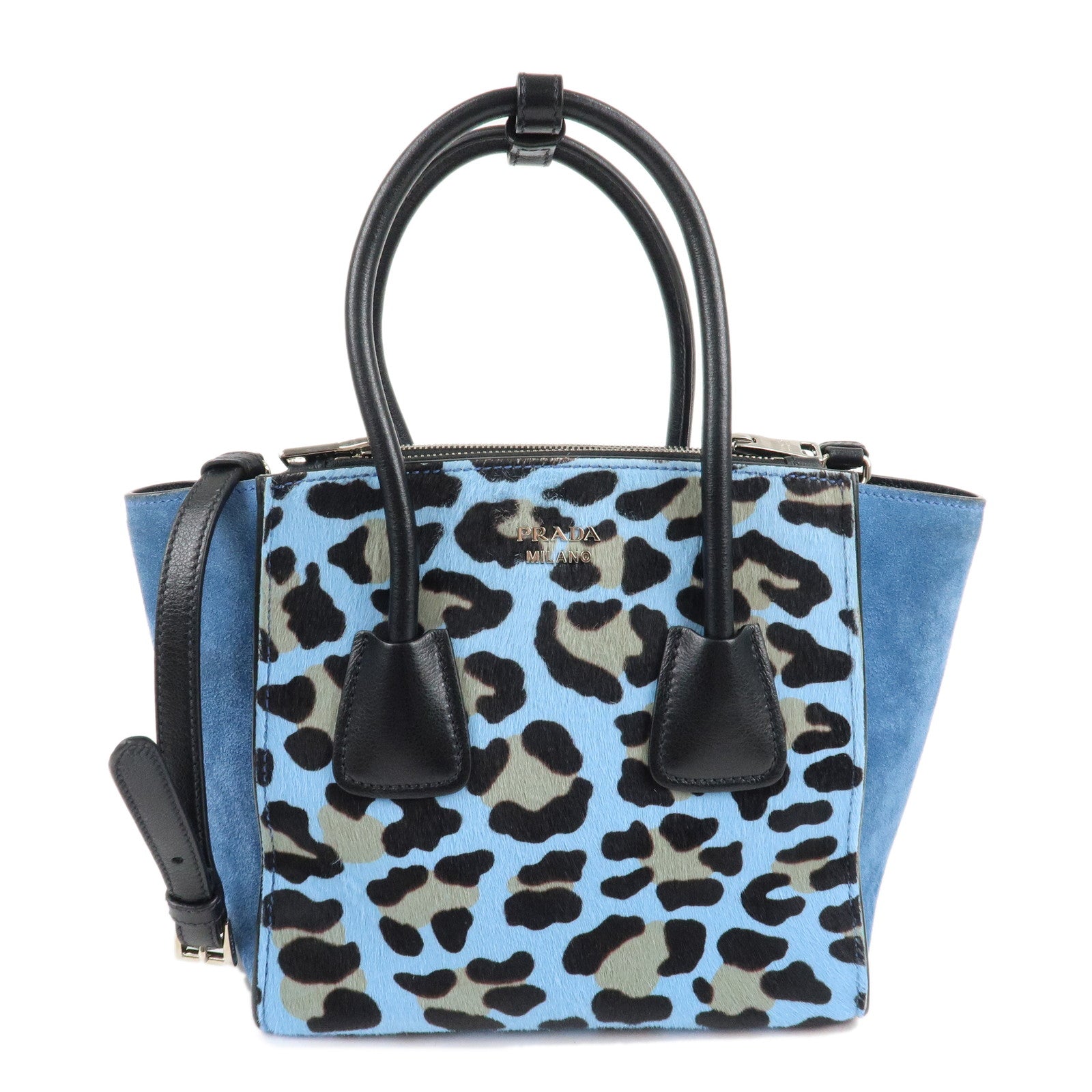 Prada Unborn Calf 2Way Hand Bag d Leather Suede Black Handbag