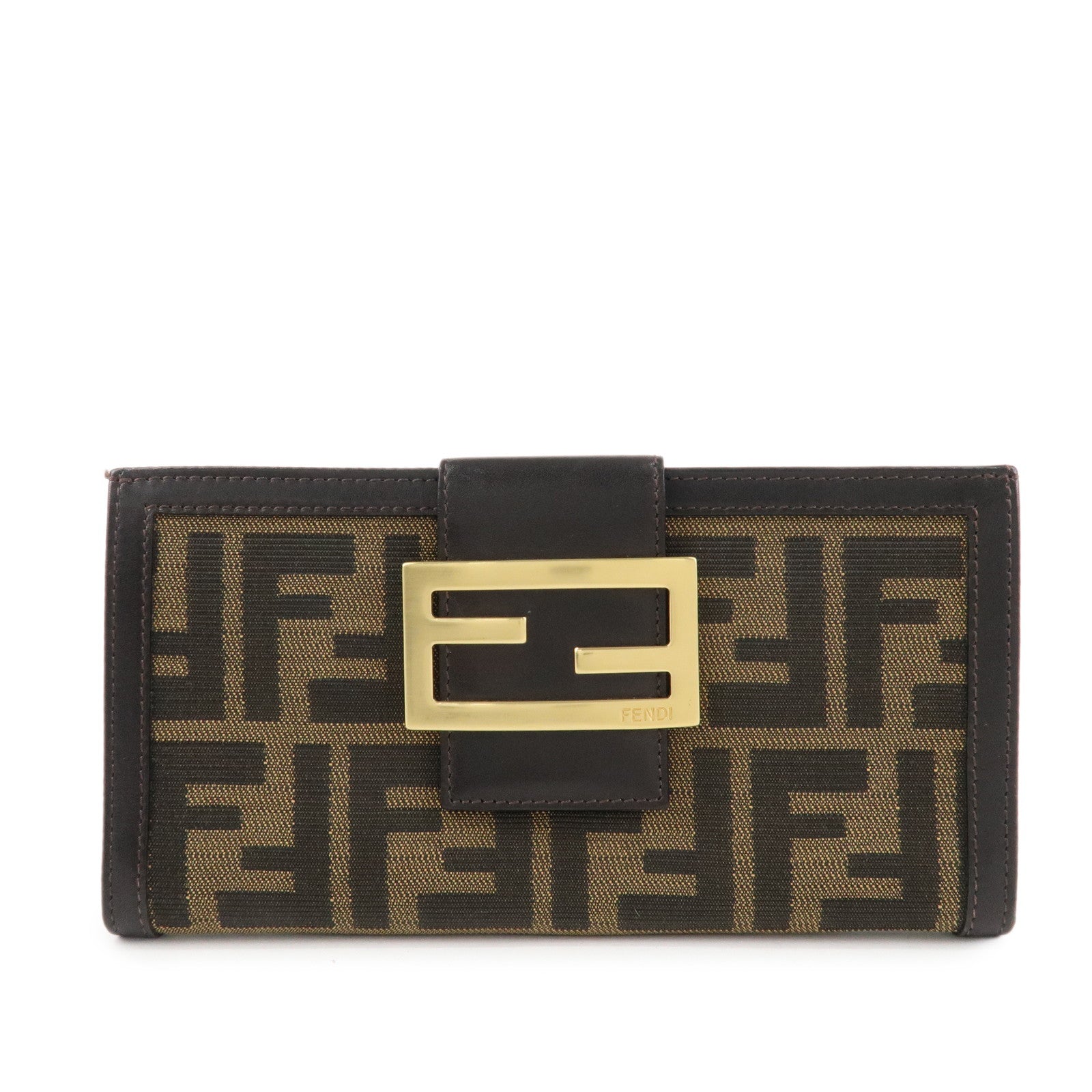 Fendi Zucca Long Bi-fold Wallet d Leather Canvas Brown Handbag