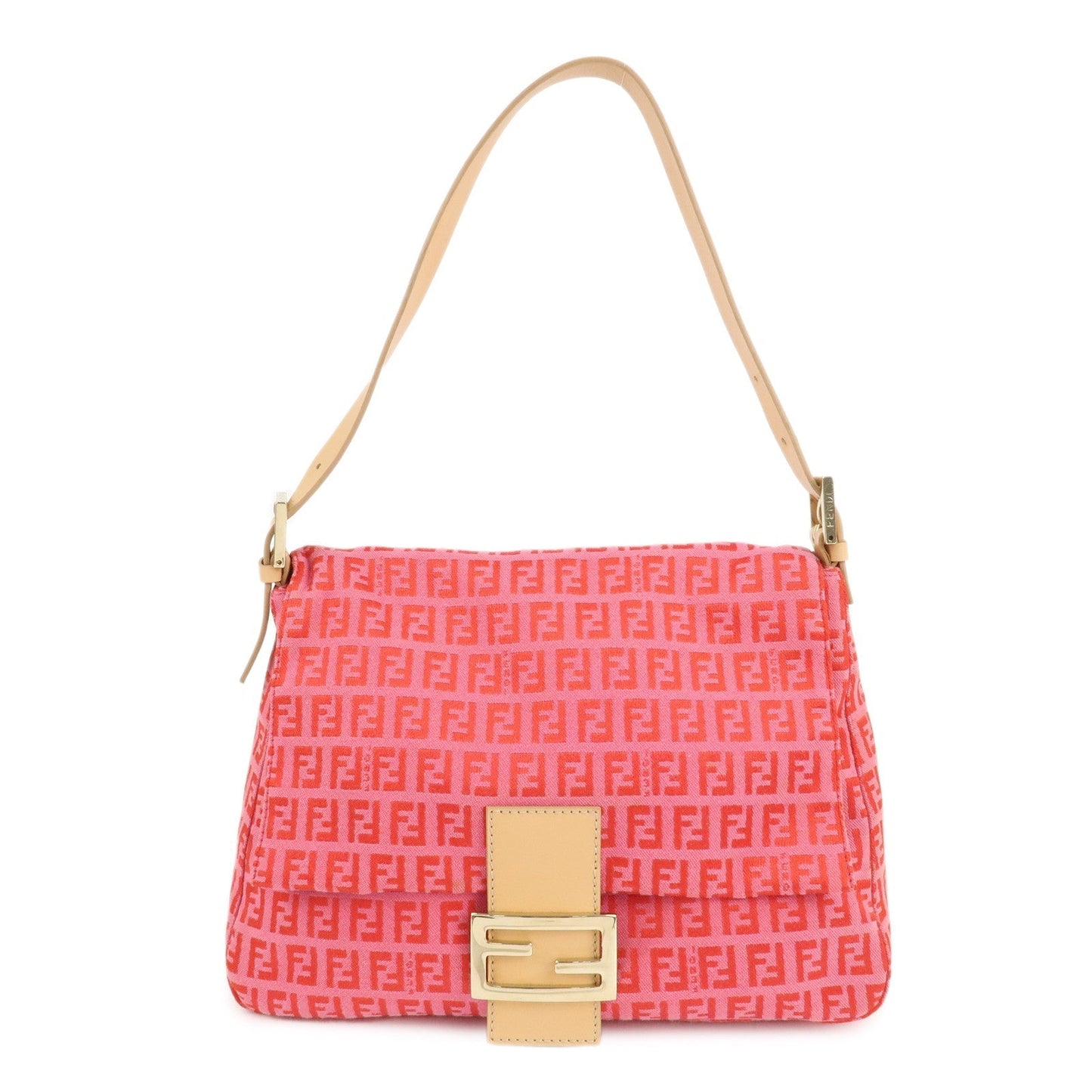 Fendi Shoulder Bag Mamma Baguette Zucchino d Leather Canvas Pink