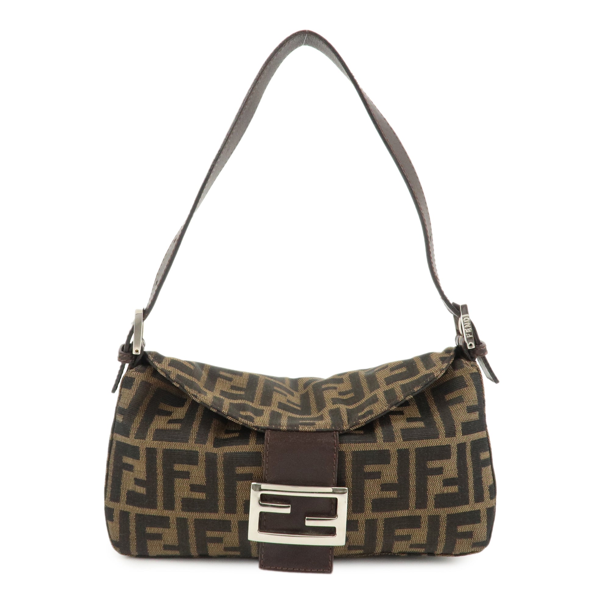 Fendi Shoulder Bag Zucca d 4 Leather Canvas Black