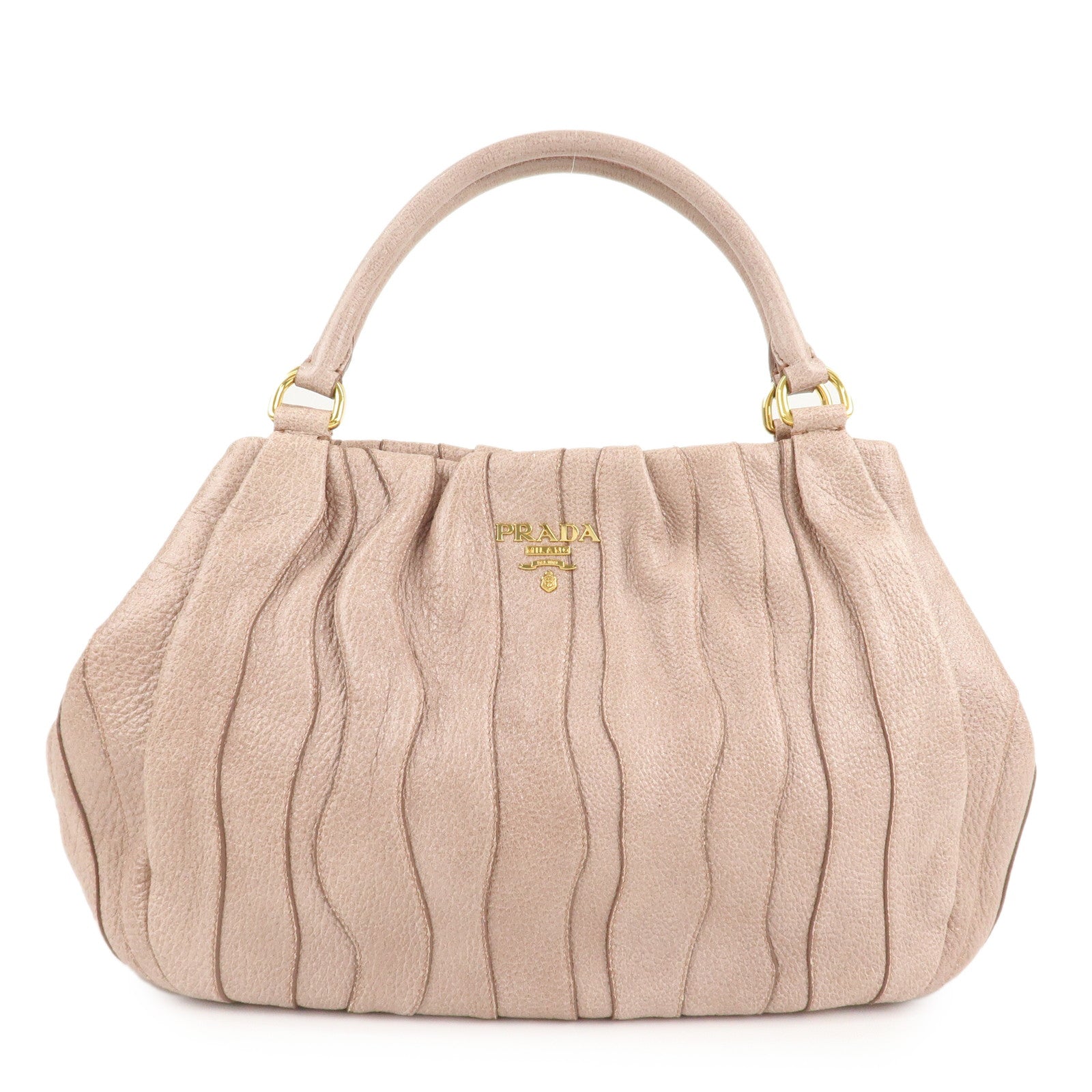 Prada Hand Bag Glitter Hardware d Leather Pink Gold Handbag