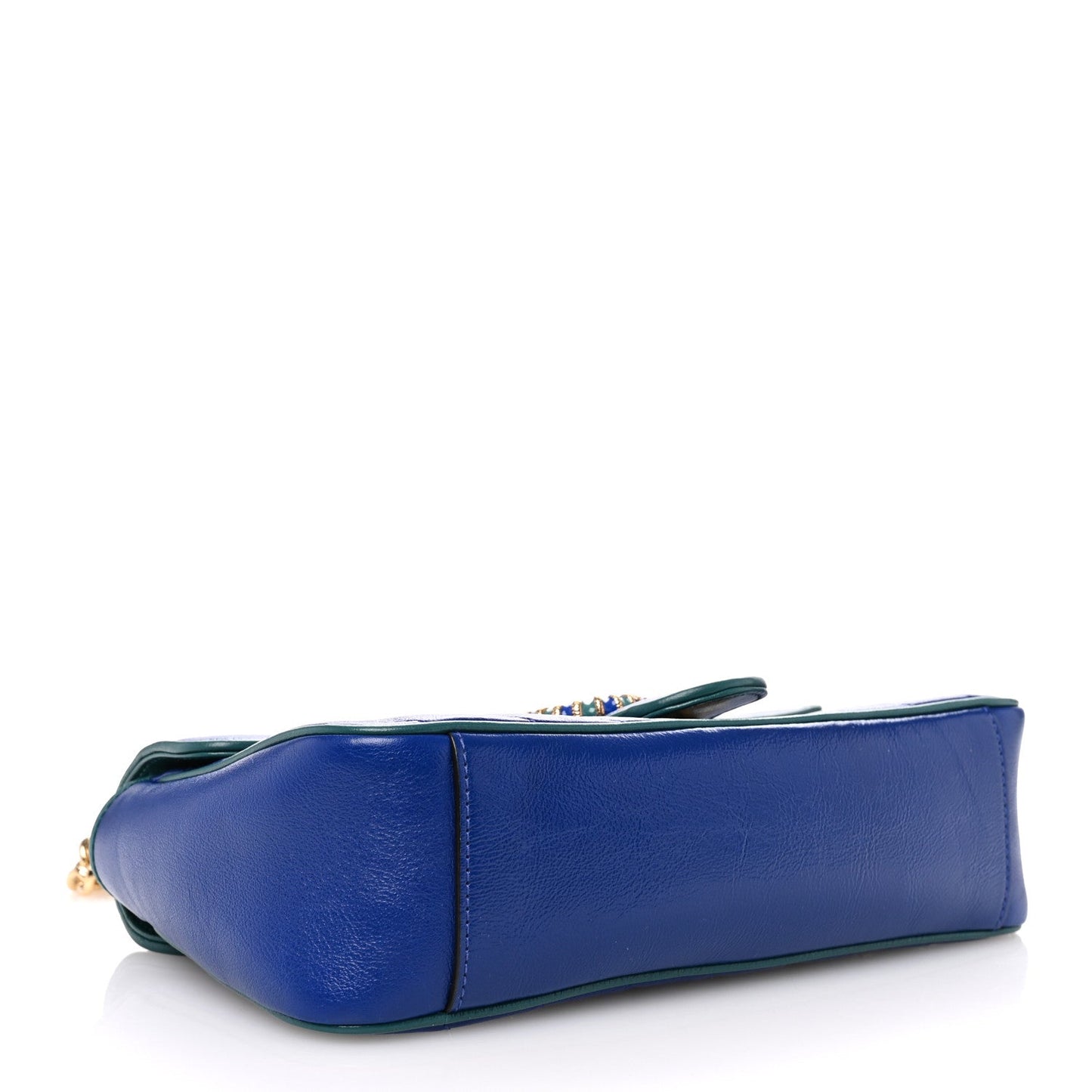 Gucci Azalea Calfskin Enamel Matelasse Diagonal Small Torchon GG Marmont Shoulder Bag Imperial Blue Pavone