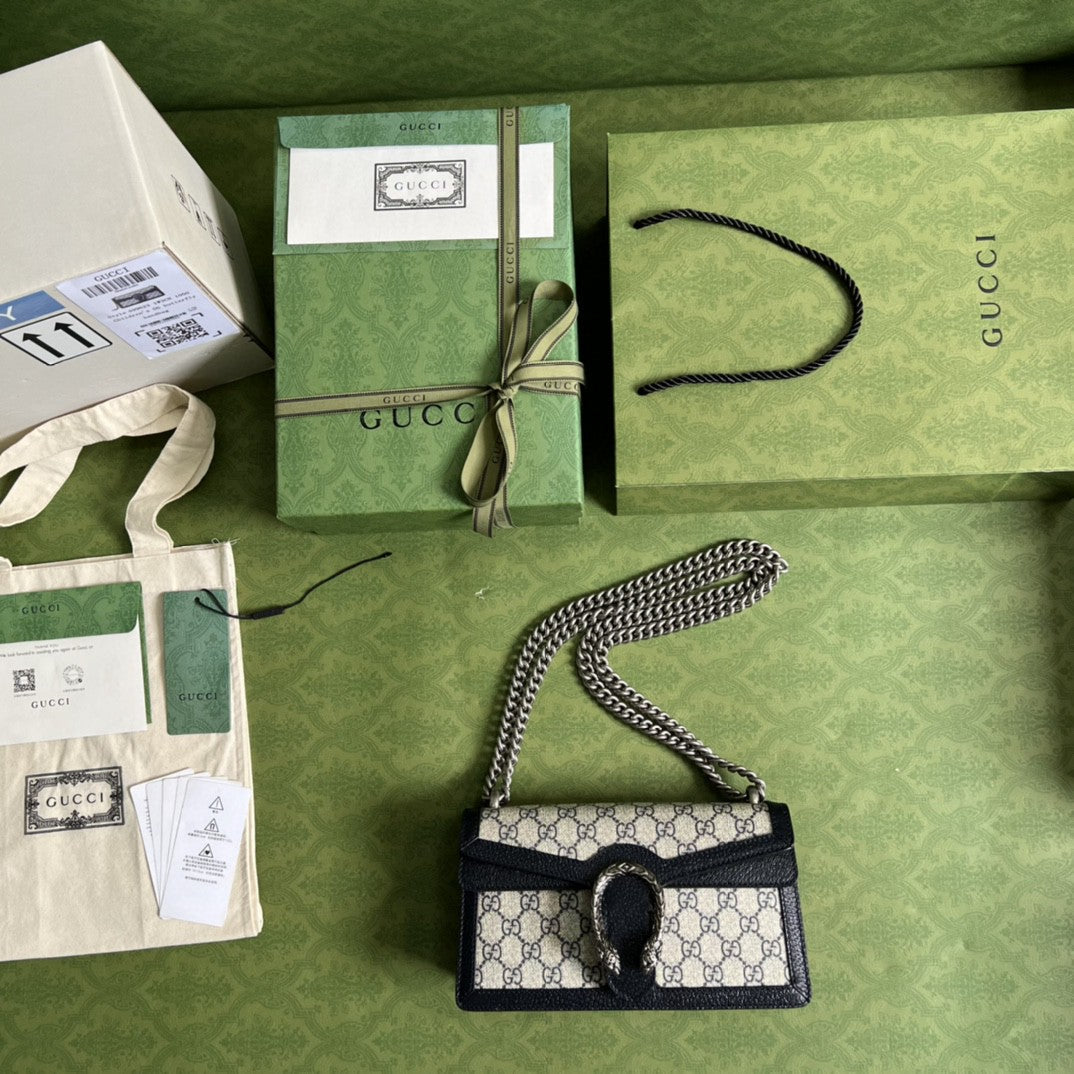 gg Dionysus gg Supreme Canvas Beige Blue Small Shoulder Bag
